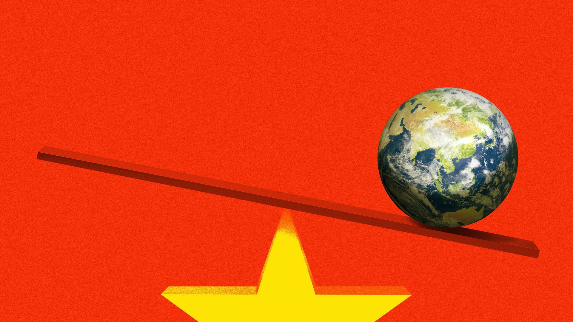 Illustration of a seesaw balanced on the tip of a star, with the earth on one side