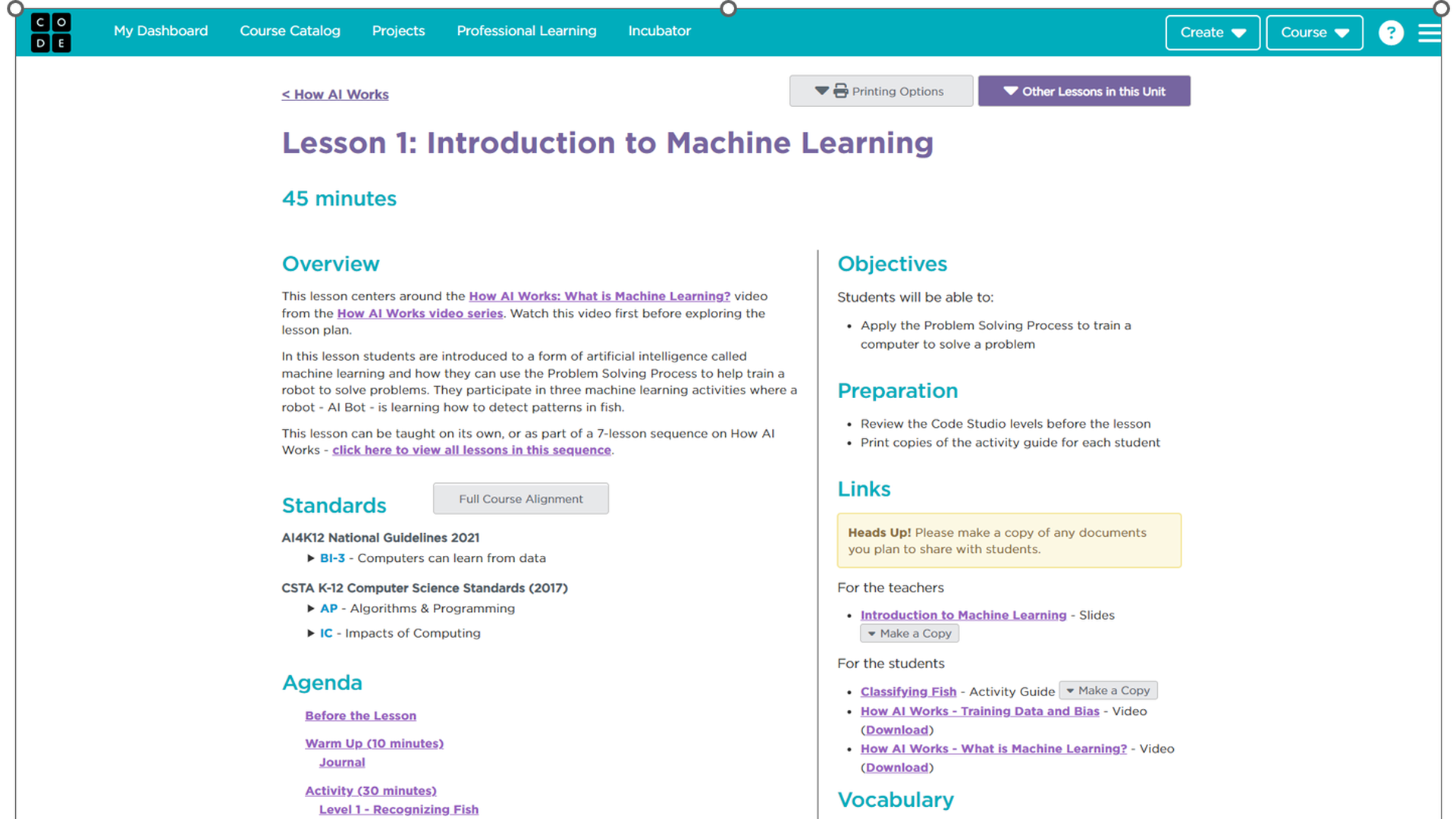 An example of Code.org's Intro to AI classes