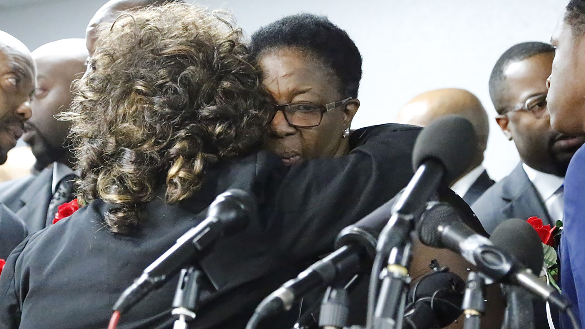 Allison Jean, mother of Botham Shem Jaen, at a press conference.
