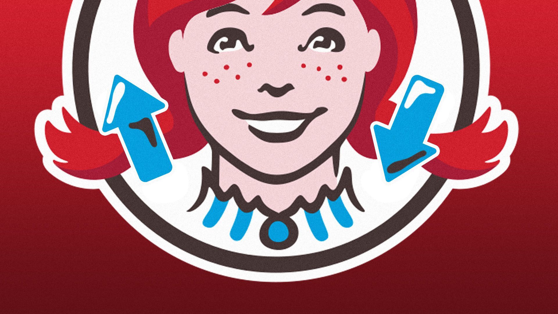 Illustration of Wendy from the Wendy's logo with upwards and downwards facing arrows in place of her hair bows