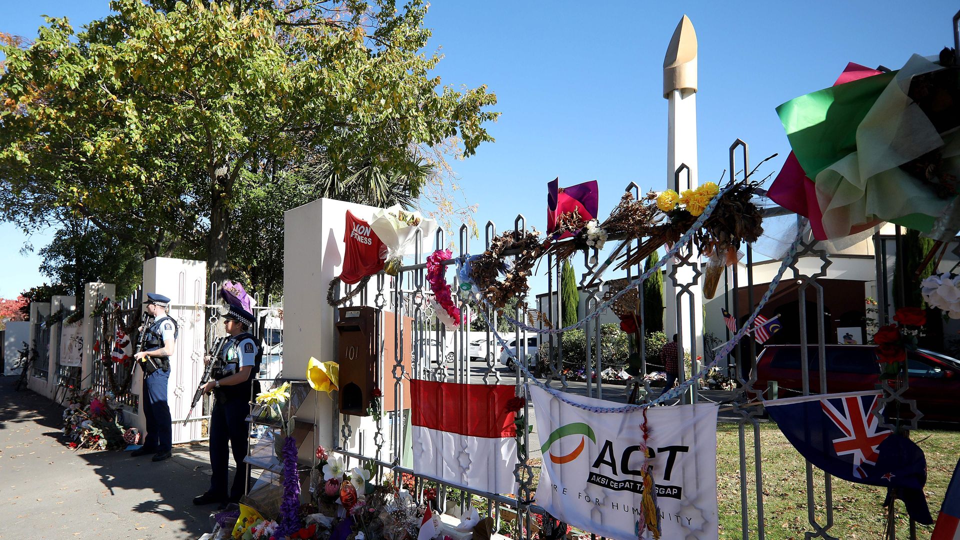 Armed forces outside of a mosque in Christchurch, New Zealand following attacks