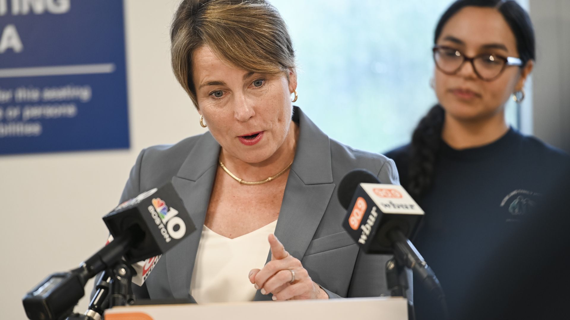 Massachusetts Gov. Maura Healey speaking in Boston in July 2023.