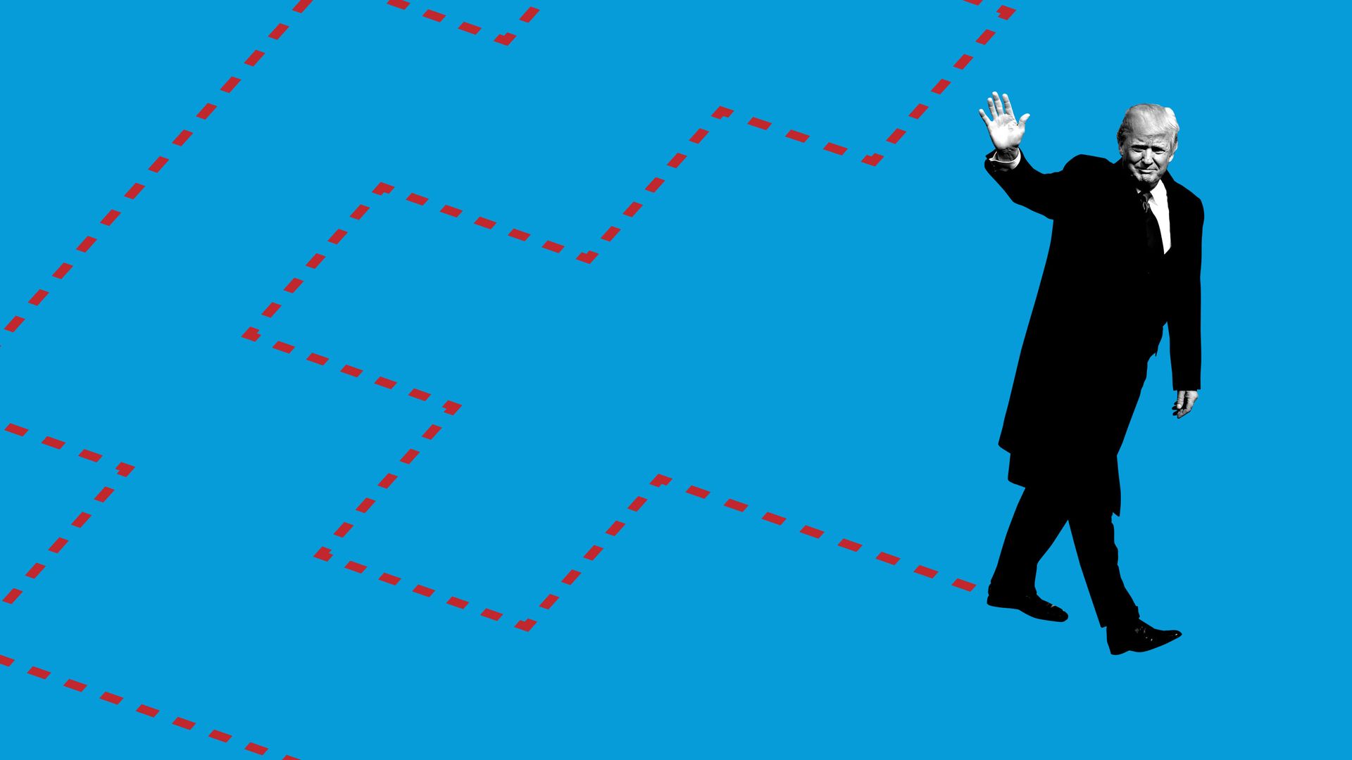 Trump walks, leaving behind a trail in the shape of a health care cross