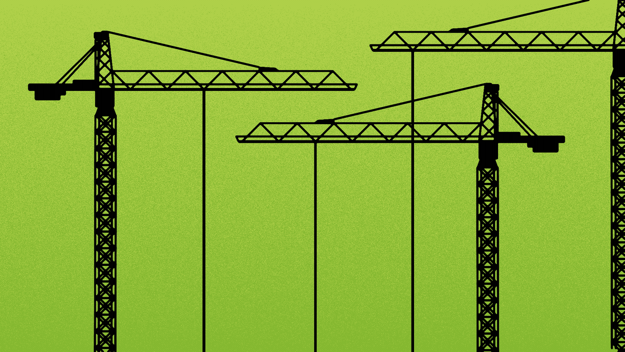 Animated illustration of three cranes lifting numbers making a 305.