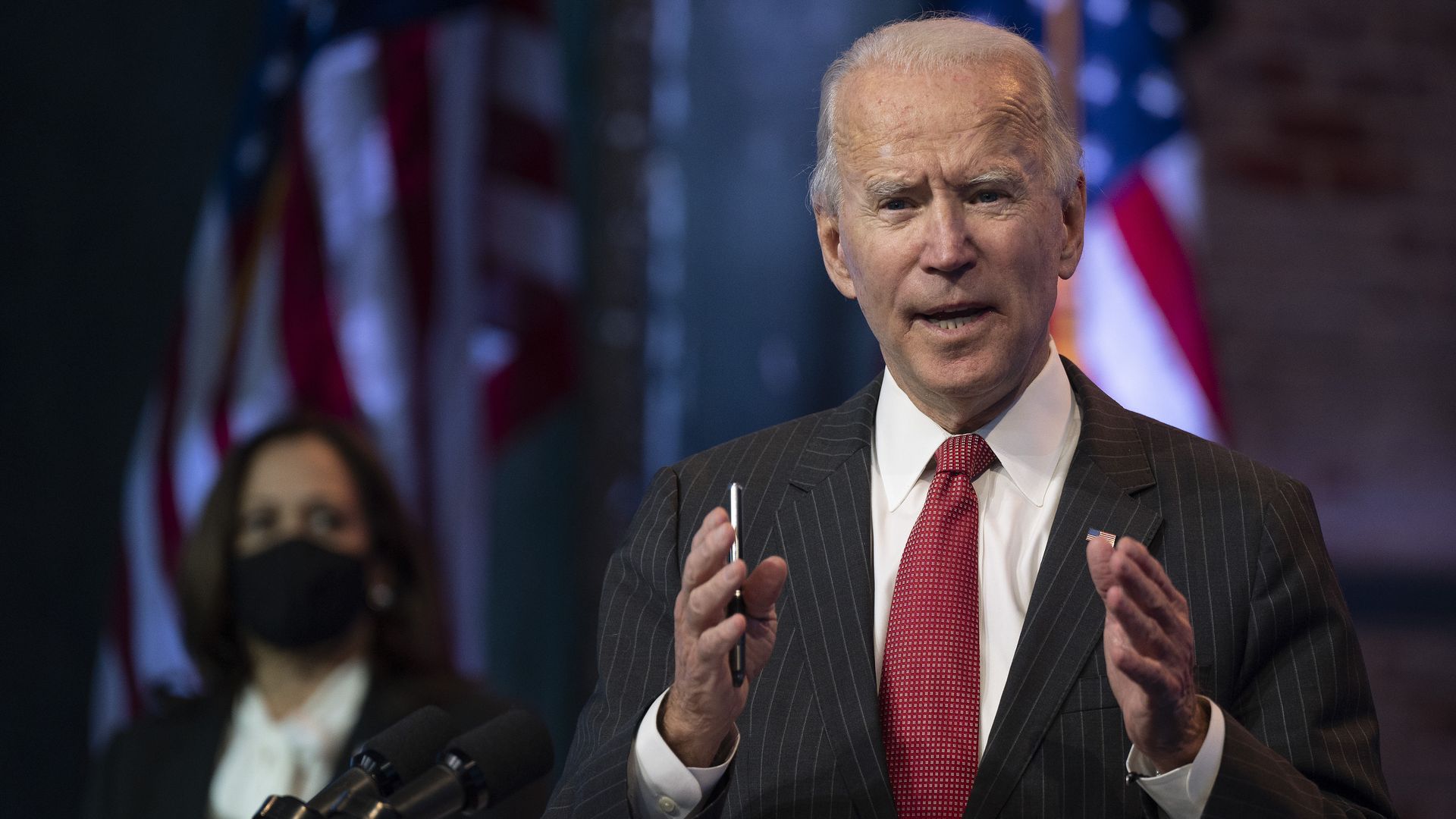 President-elect Joe Biden uses his hands for emphasis as he makes remarks