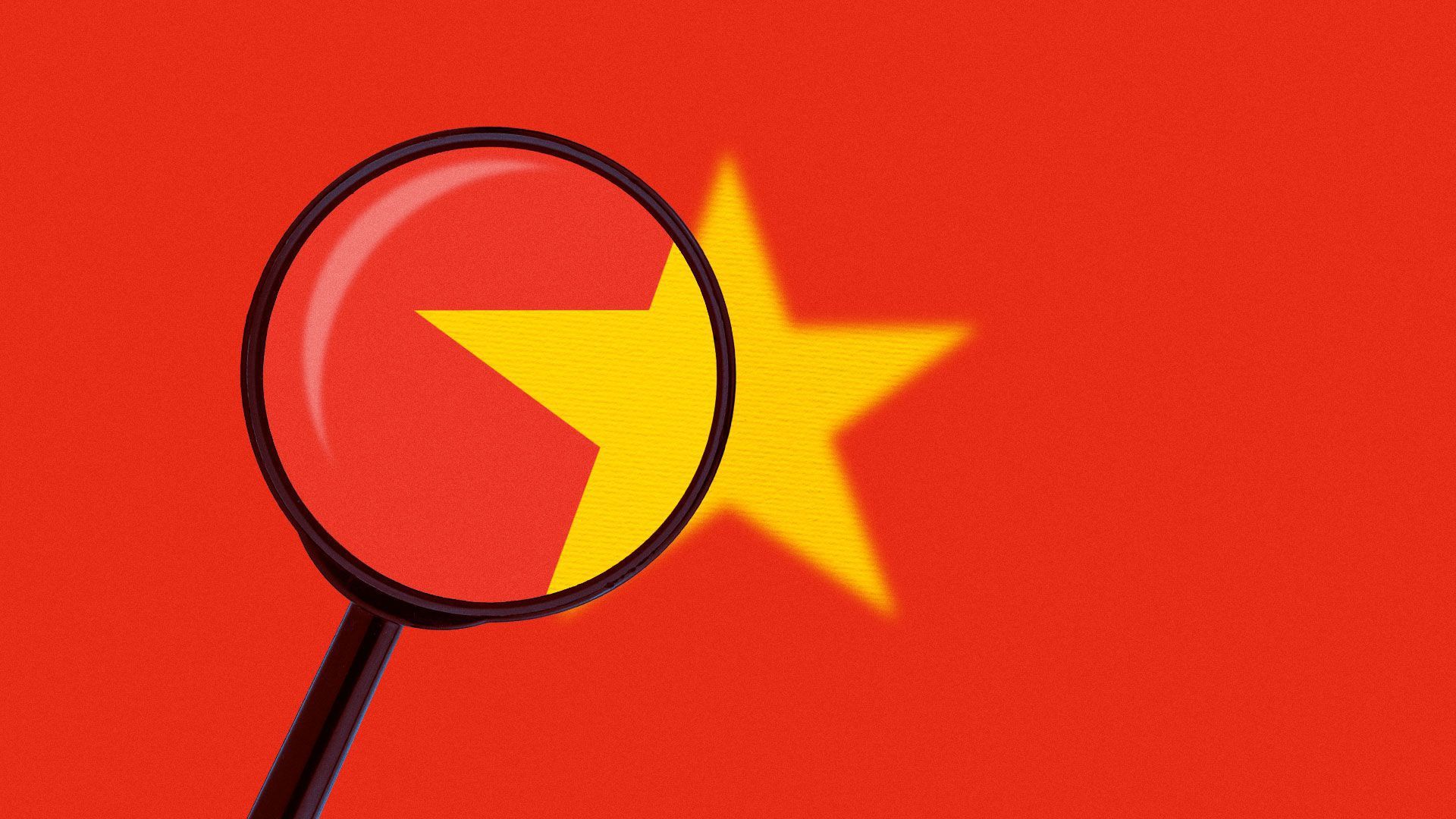 China flag under a magnifying glass