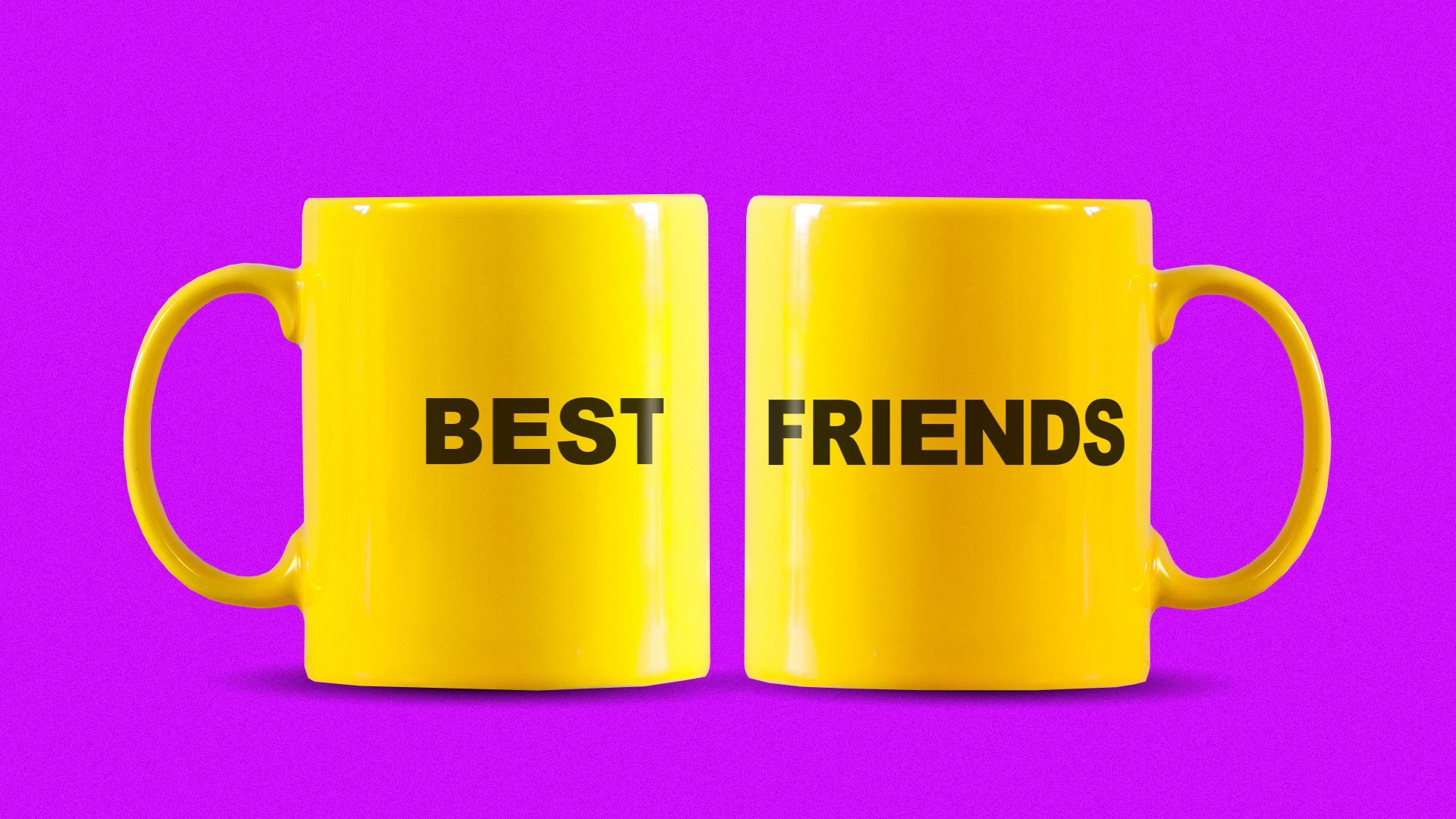 Illustration of two mugs, one with the word "best" and the other with the word "friends" on their sides