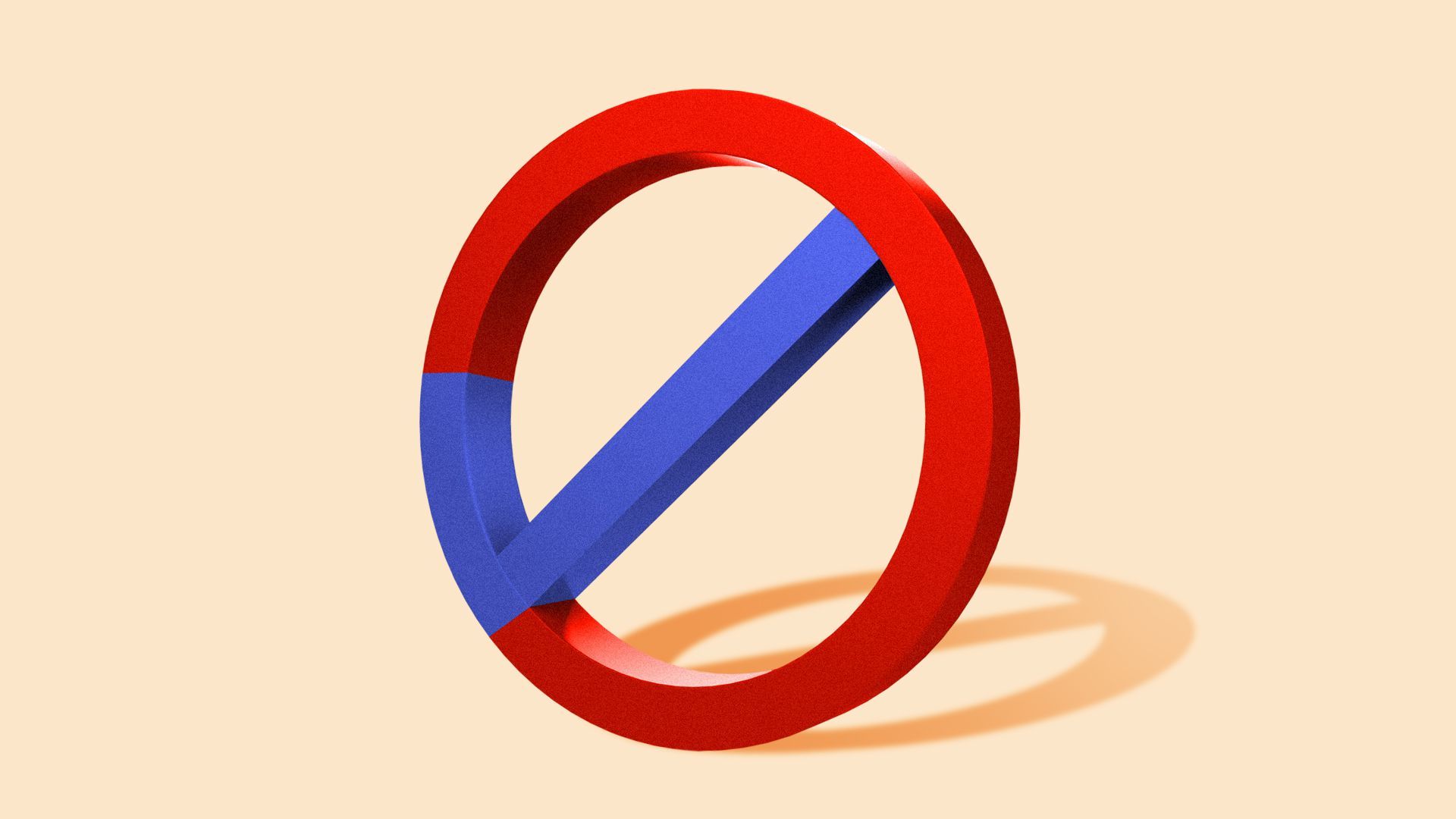 Illustration of a "no" symbol with a blue checkmark in the middle