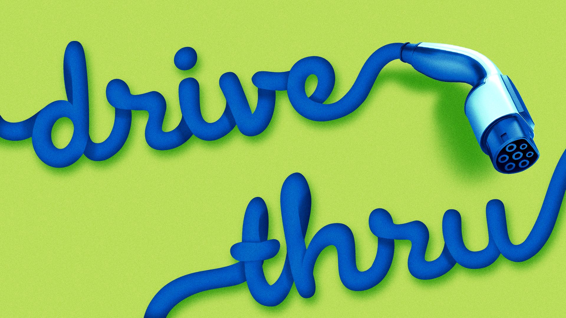 Illustration of an EV cord spelling the words "Drive Thru."
