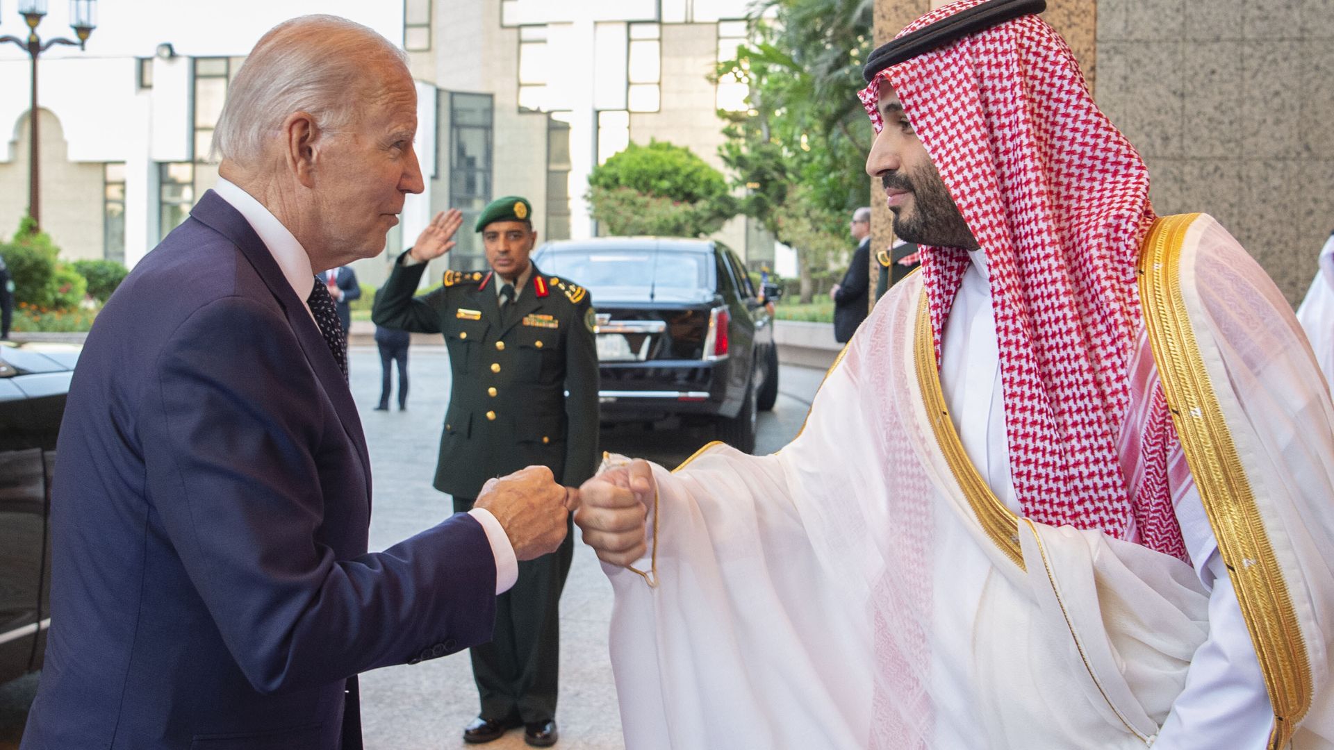 Biden fist bumps Saudi Crown Prince Mohammed bin Salman. Photo: Royal Court of Saudi Arabia /Handout/Anadolu Agency via Getty Images