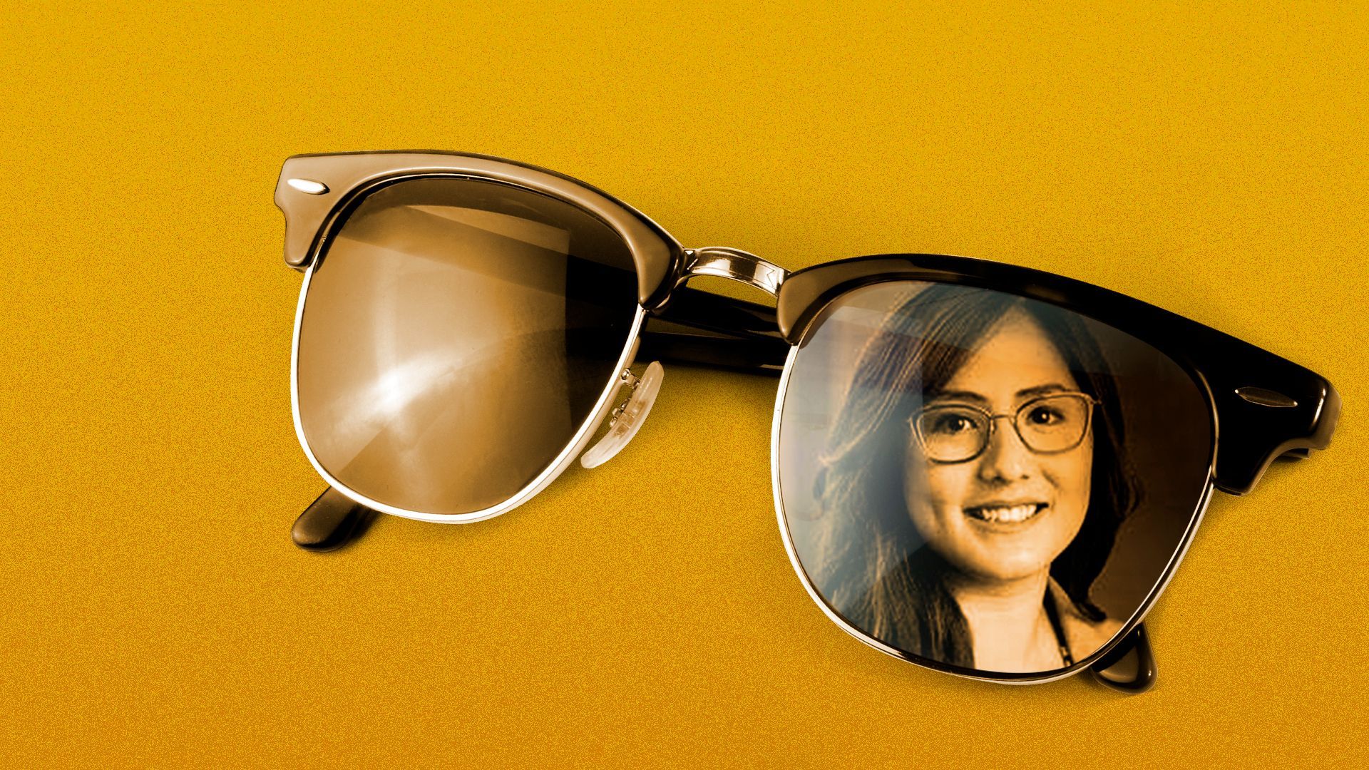 Photo illustration of sunglasses with a photo of Jessica Ramirez in the lens.