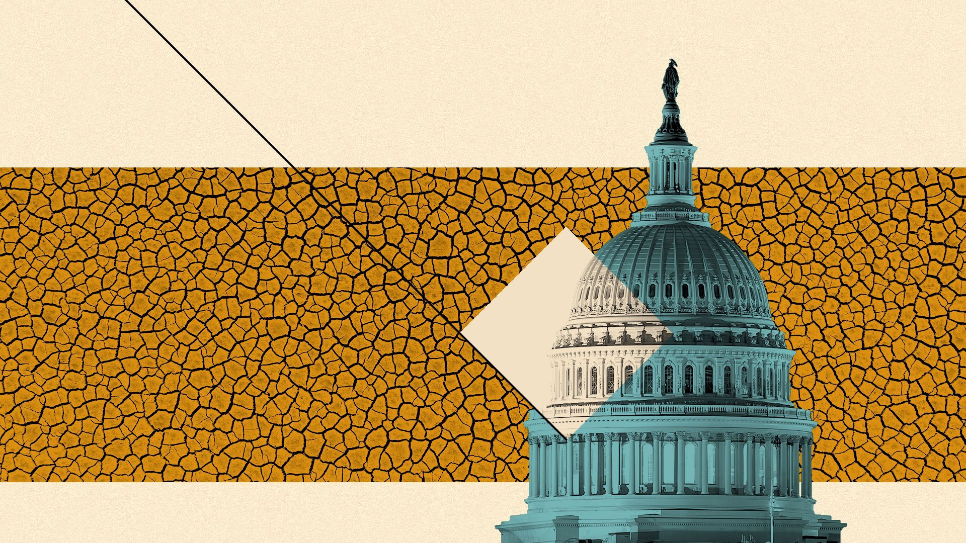 Photo illustration of the US Capitol over cracked earth. 