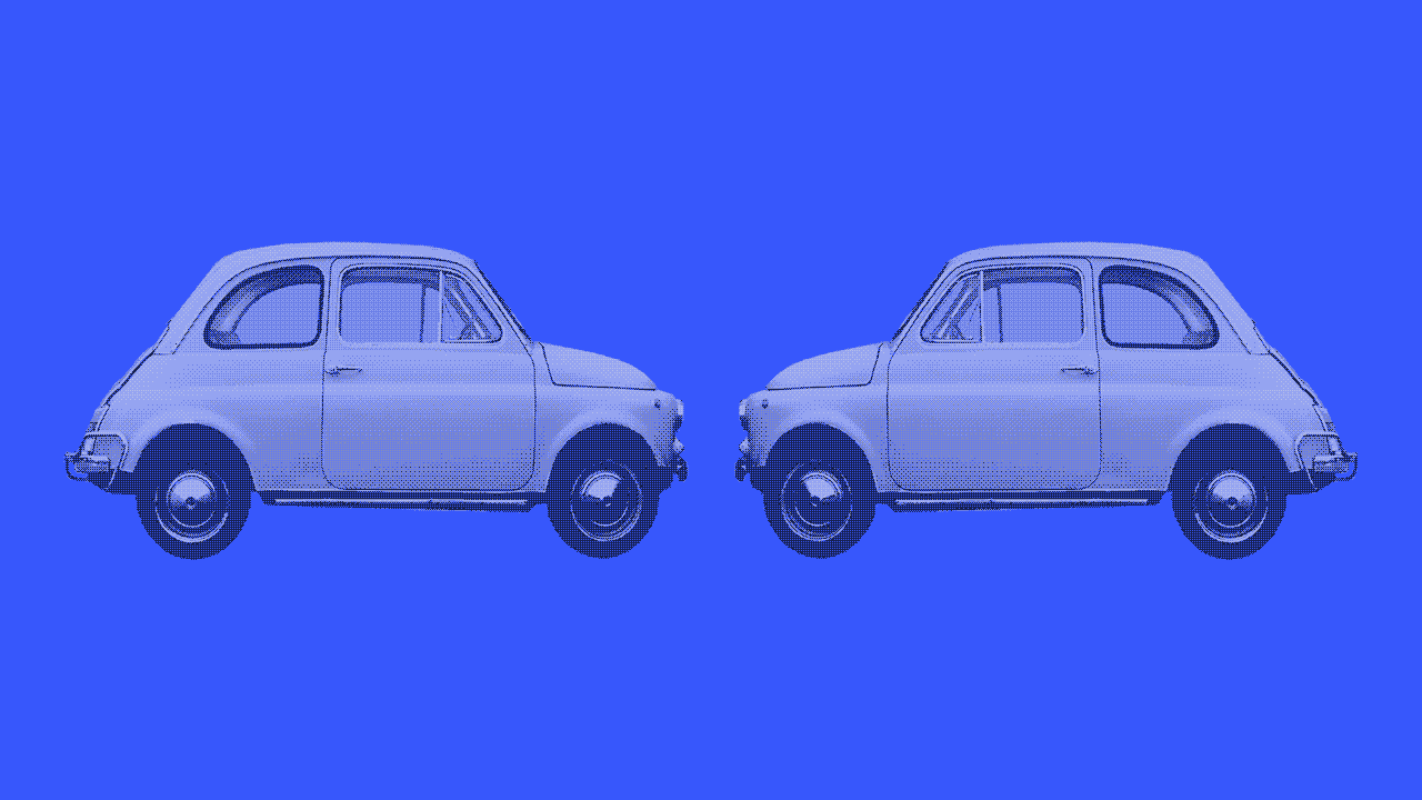 Illustration of two cars merging into one