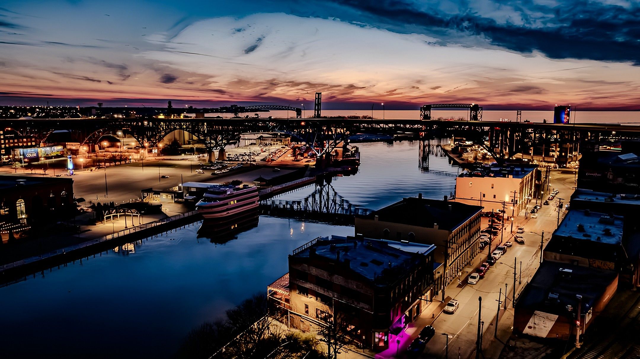 Sky photo of Cleveland's flats.