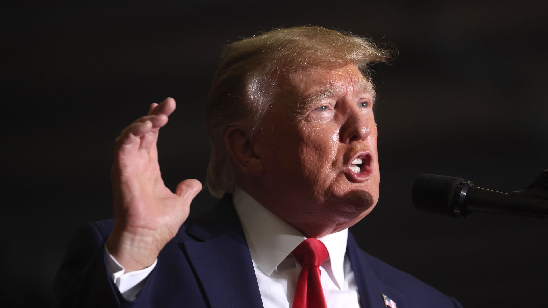 Former President Donald Trump speaks to supporters at a rally on April 02, 2022 near Washington, Michigan.