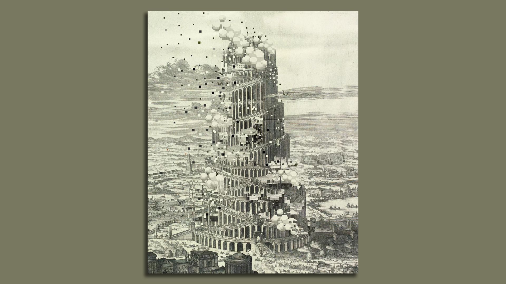Illustration of digital Tower of Babel