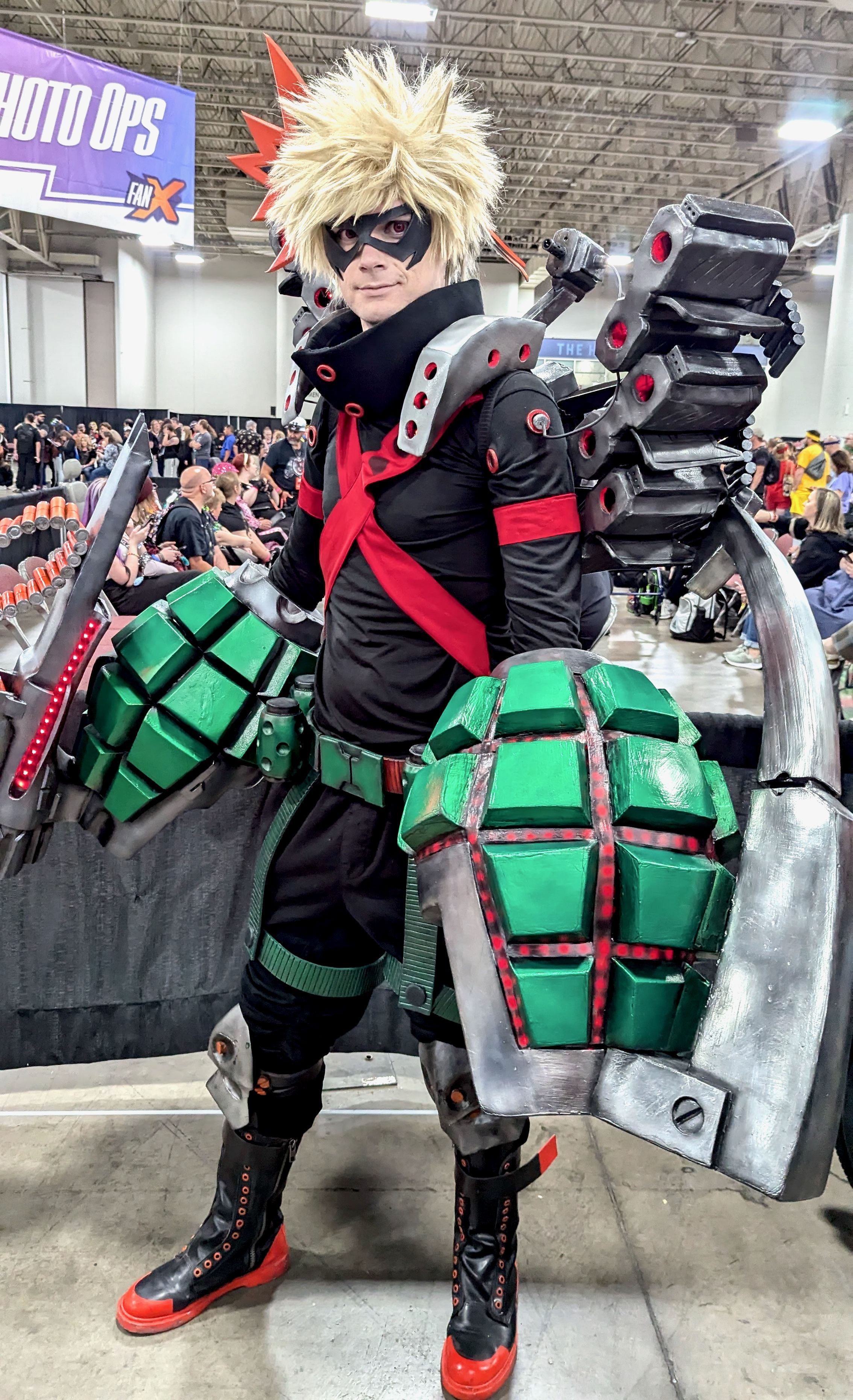 A man costumed as Katsuki Bakugo from "My Hero Academia"