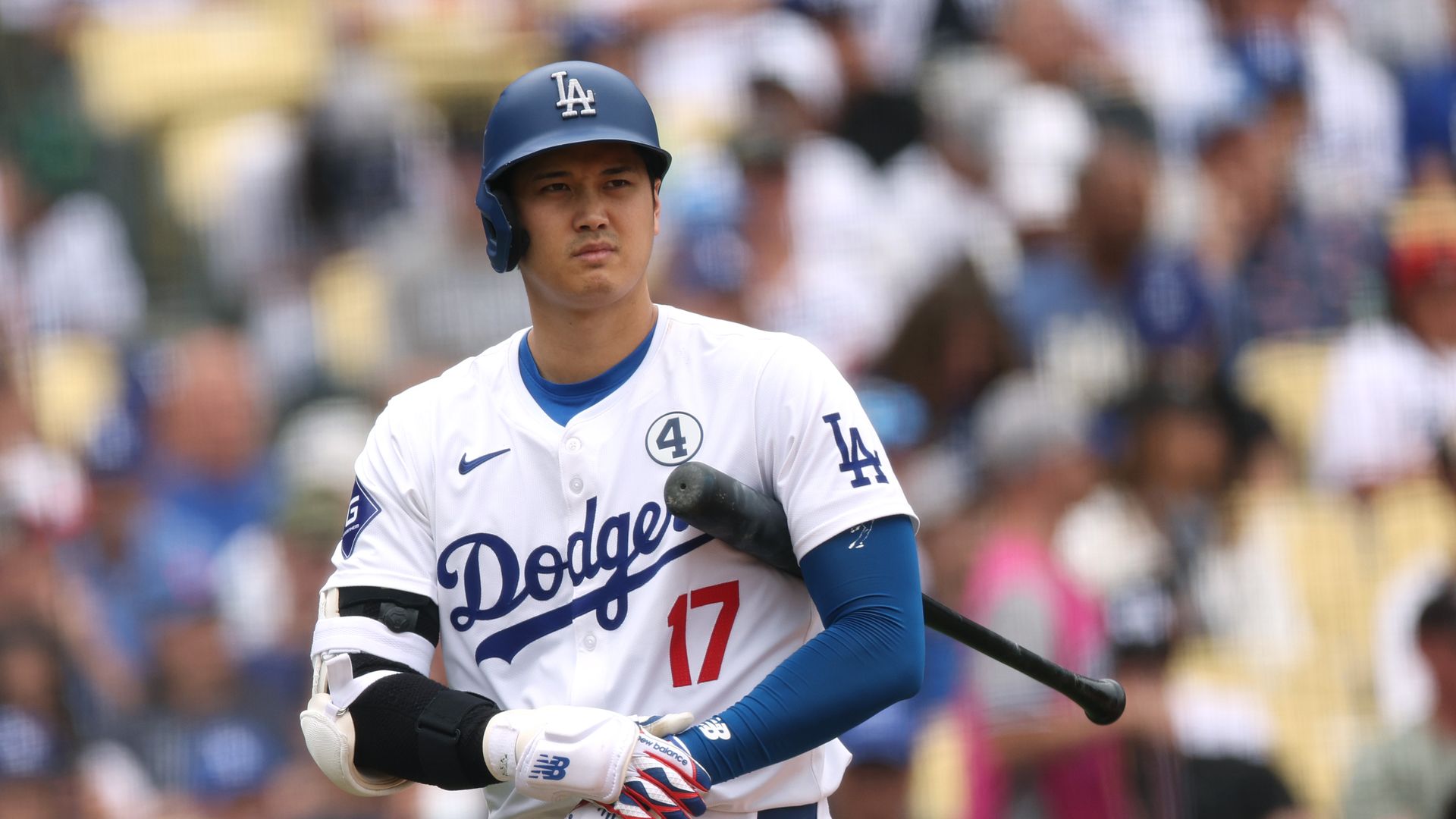 Shohei Ohtani #17 of the Los Angeles Dodgers steps up to bat during a 4-0 win over the Colorado Rockies at Dodger Stadium on June 02, 2024 in Los Angeles
