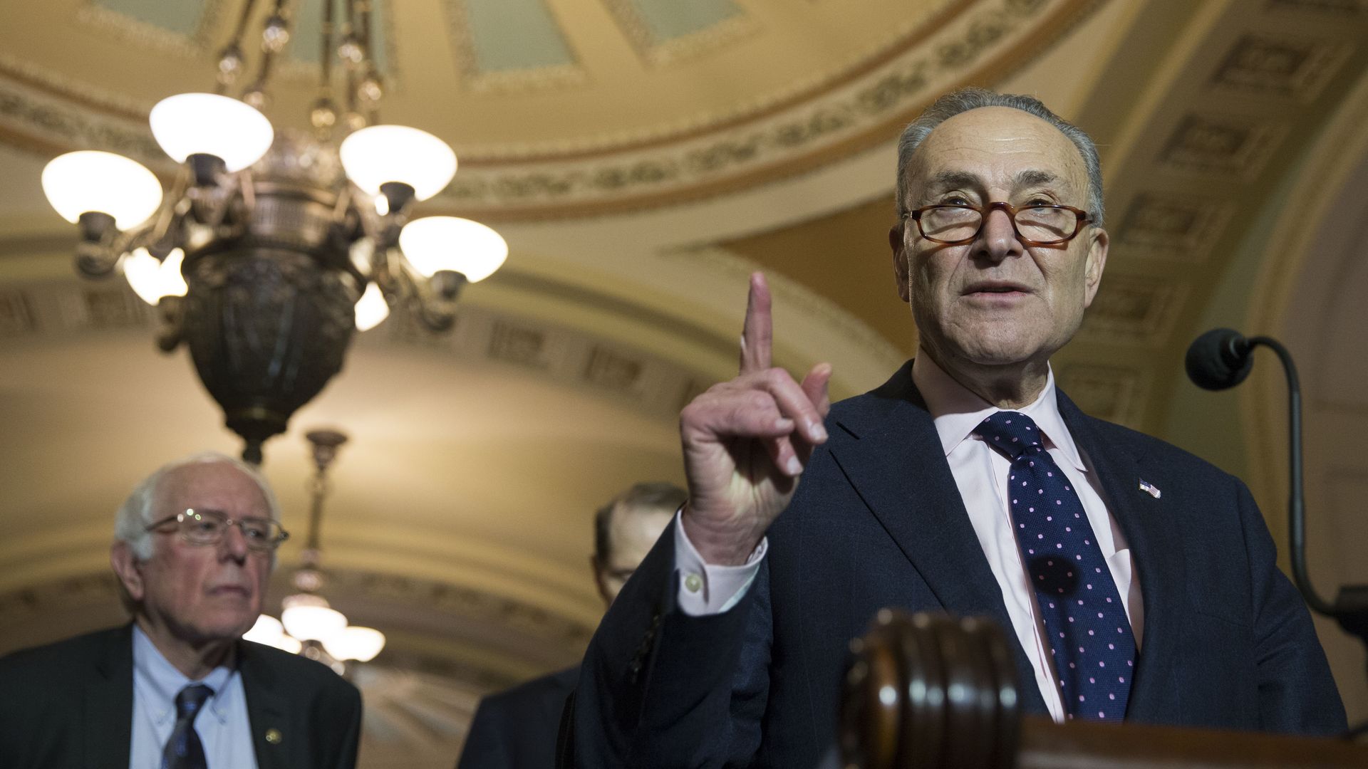 Senate Minority Leader Chuck Schumer gives a speech at the Capitol