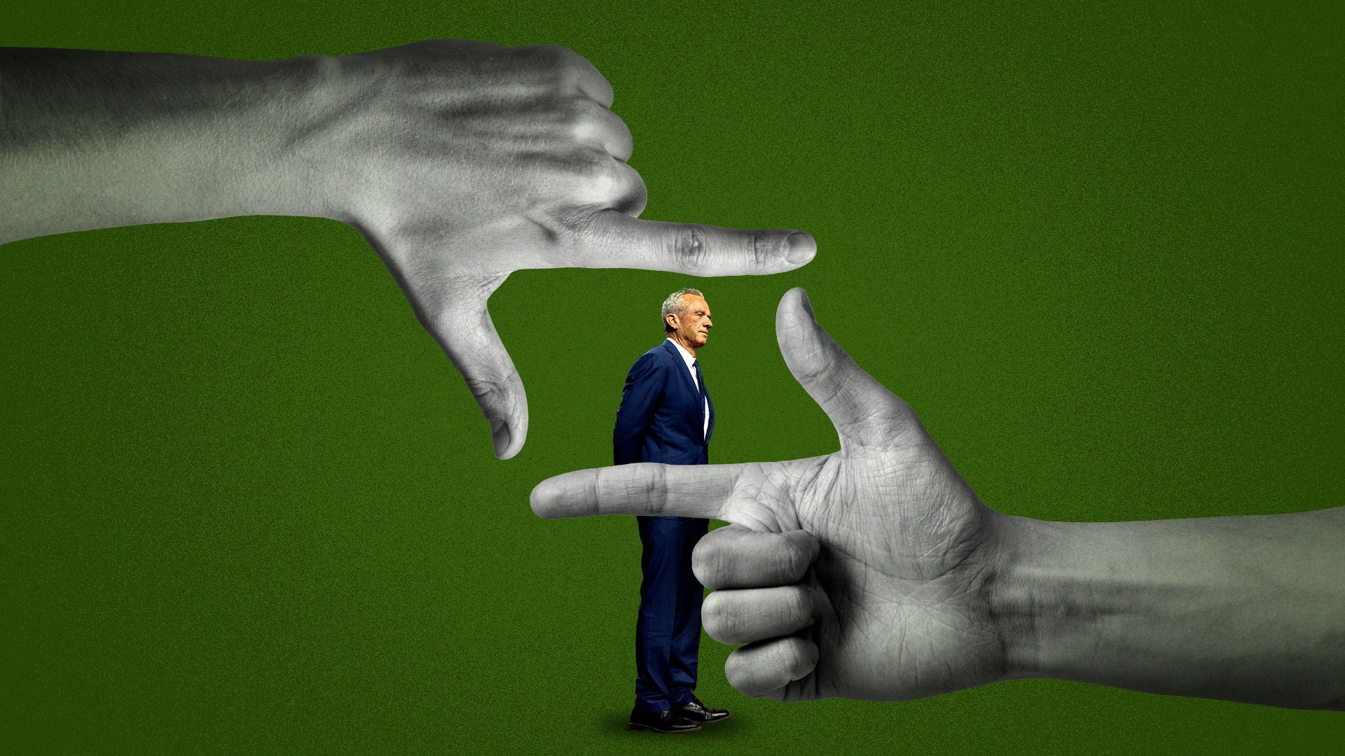 Illustration of two hands creating a frame around RFK Jr. 