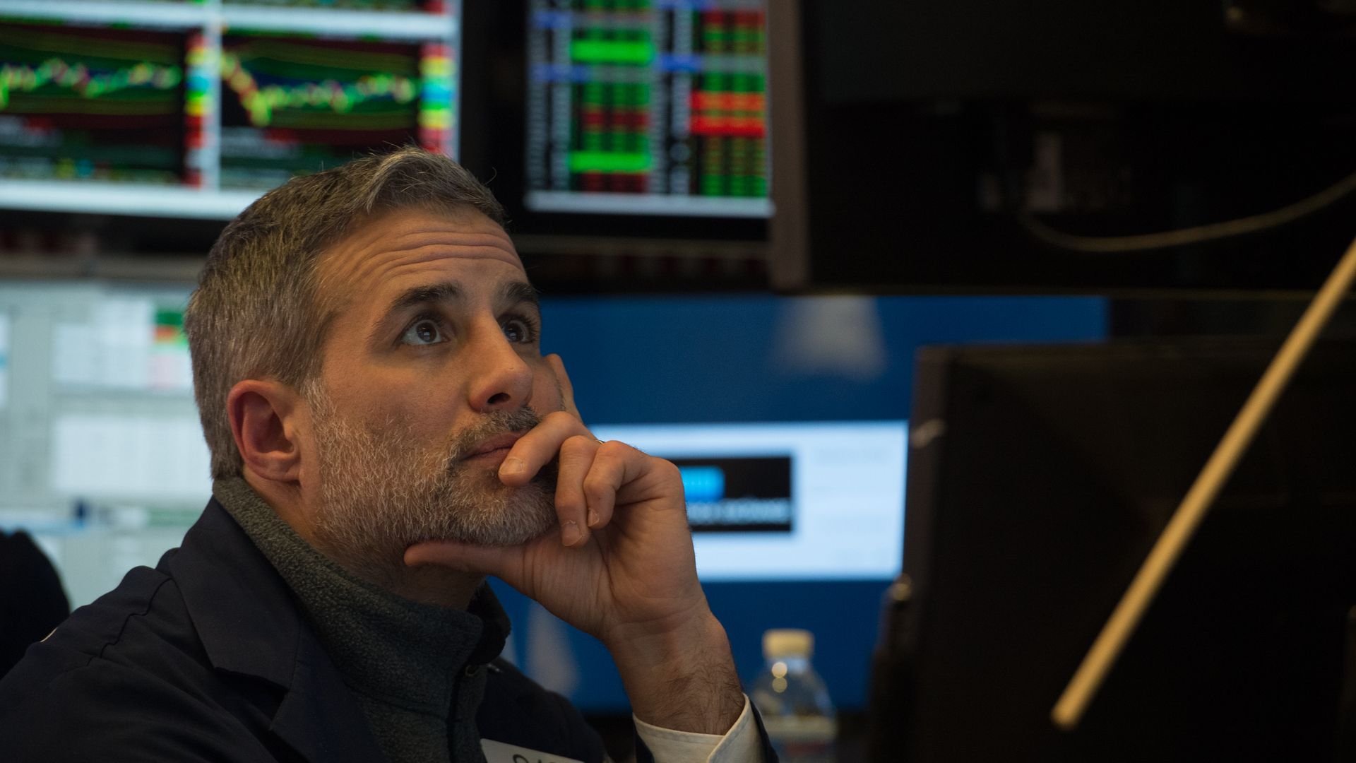 A trader works on the floor at the New York Stock Exchange.