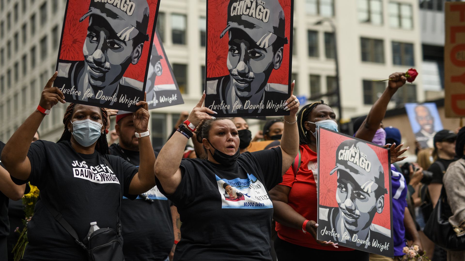 Katie Wright (C), mother of Daunte Wright, marches with people honoring George Floyd on May 23, 2021 in Minneapolis, Minnesota.