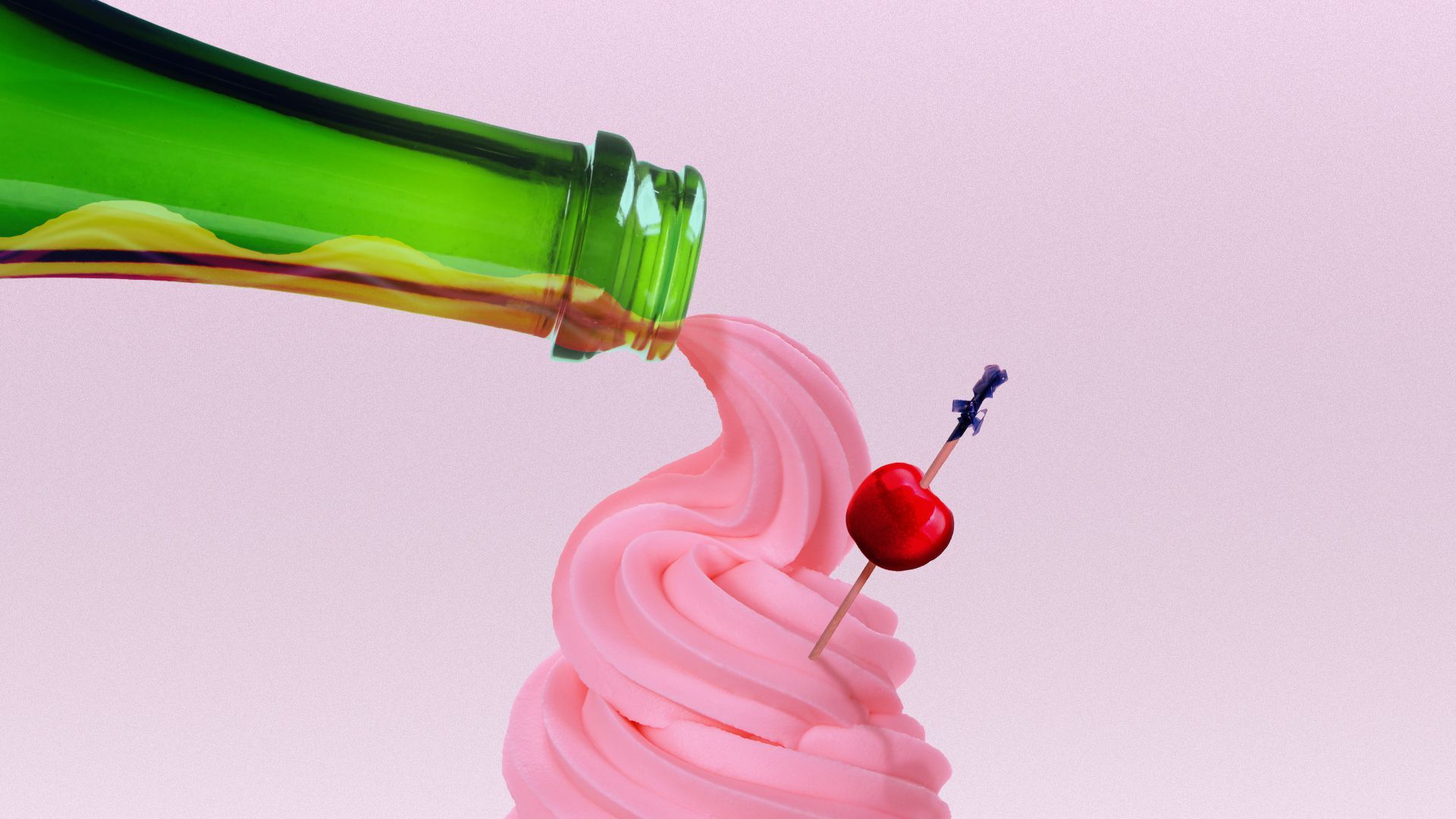 Illustration of soft serve being poured out of a wine bottle