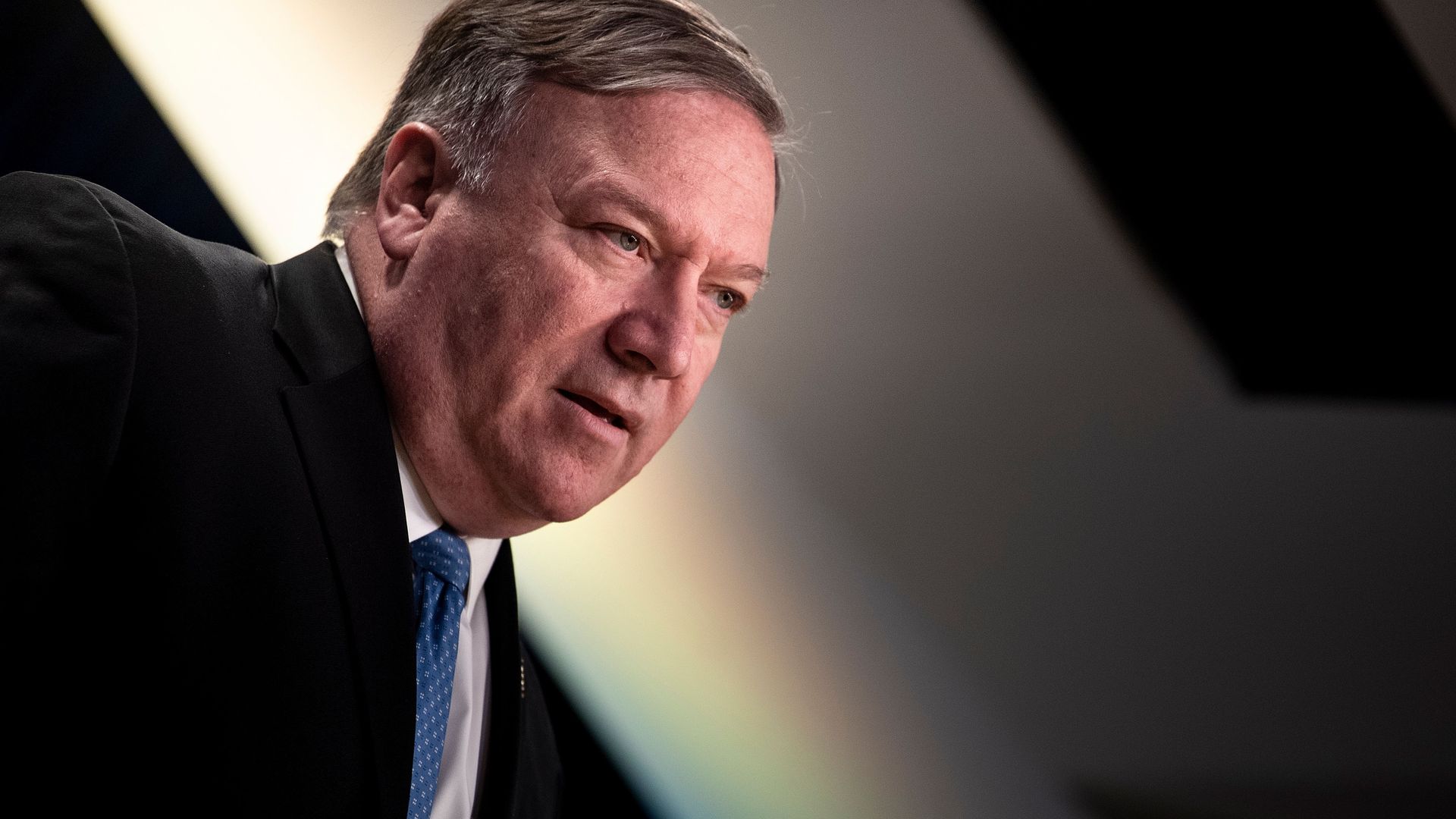 In this image, Mike Pompeo looks to the right.