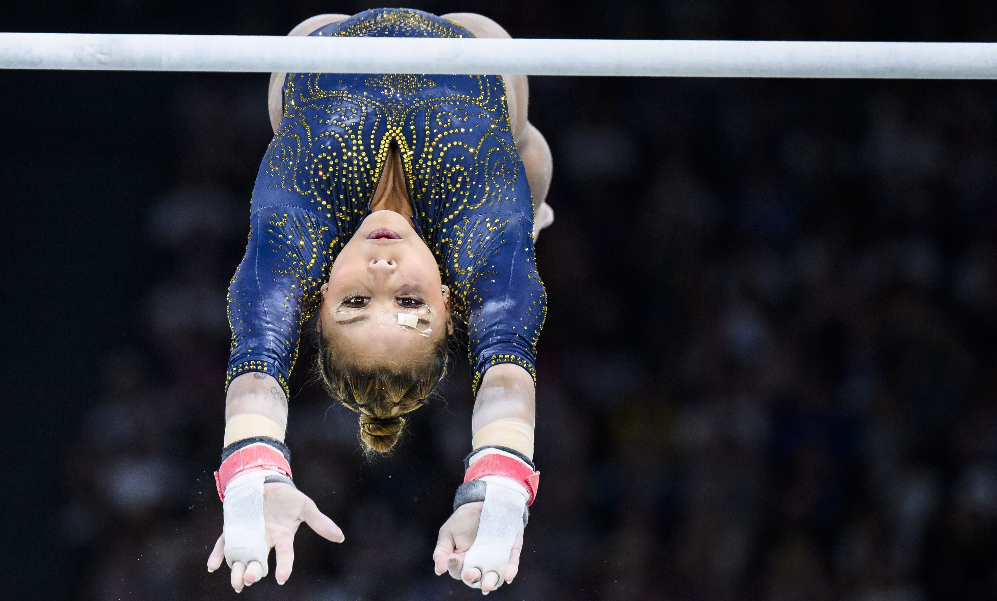 Flavia Saraiva of Team Brazil competes on the uneven bars during the Artistic Gymnastics Women's Team Final on day four of the Olympic Games Paris 2024 at the Bercy Arena on July 30, 2024 in Paris, France.
