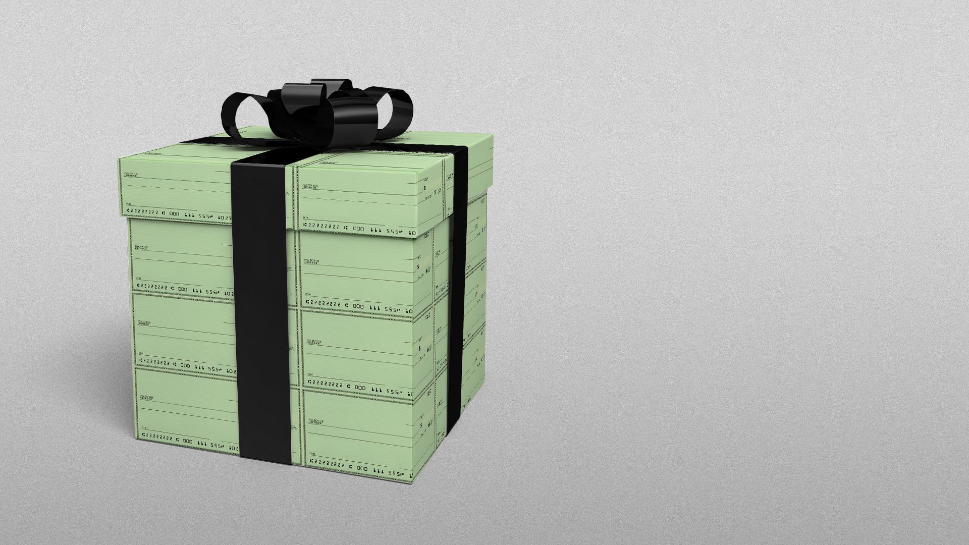 Illustration of a package wrapped in blank checks.