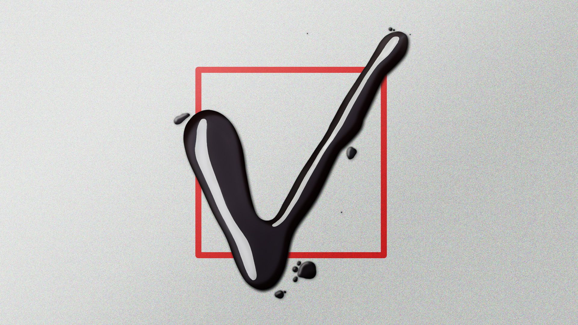 an illustration of a checkmark made out of spilled oil marking through a red box 