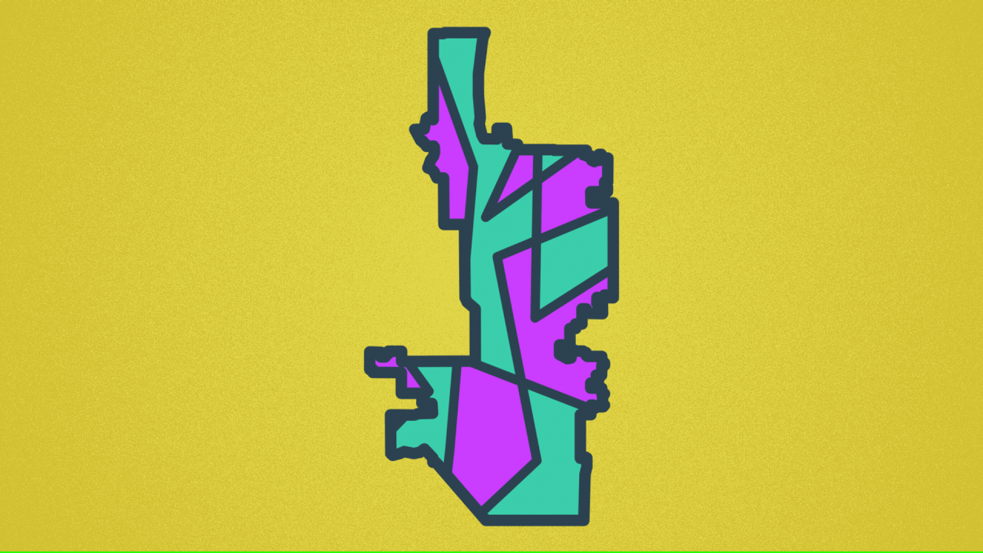 Illustration of the city of Phoenix with shifting green and purple districts inside it.
