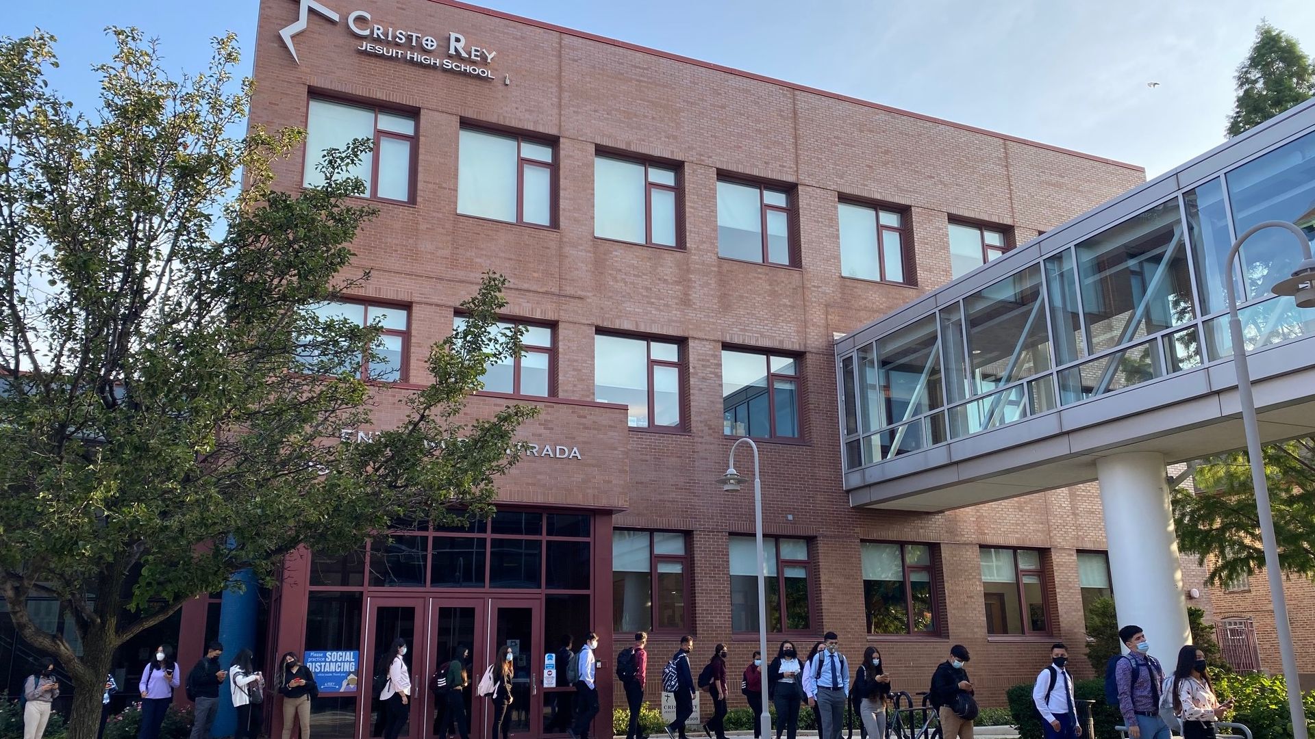 School with kids out front