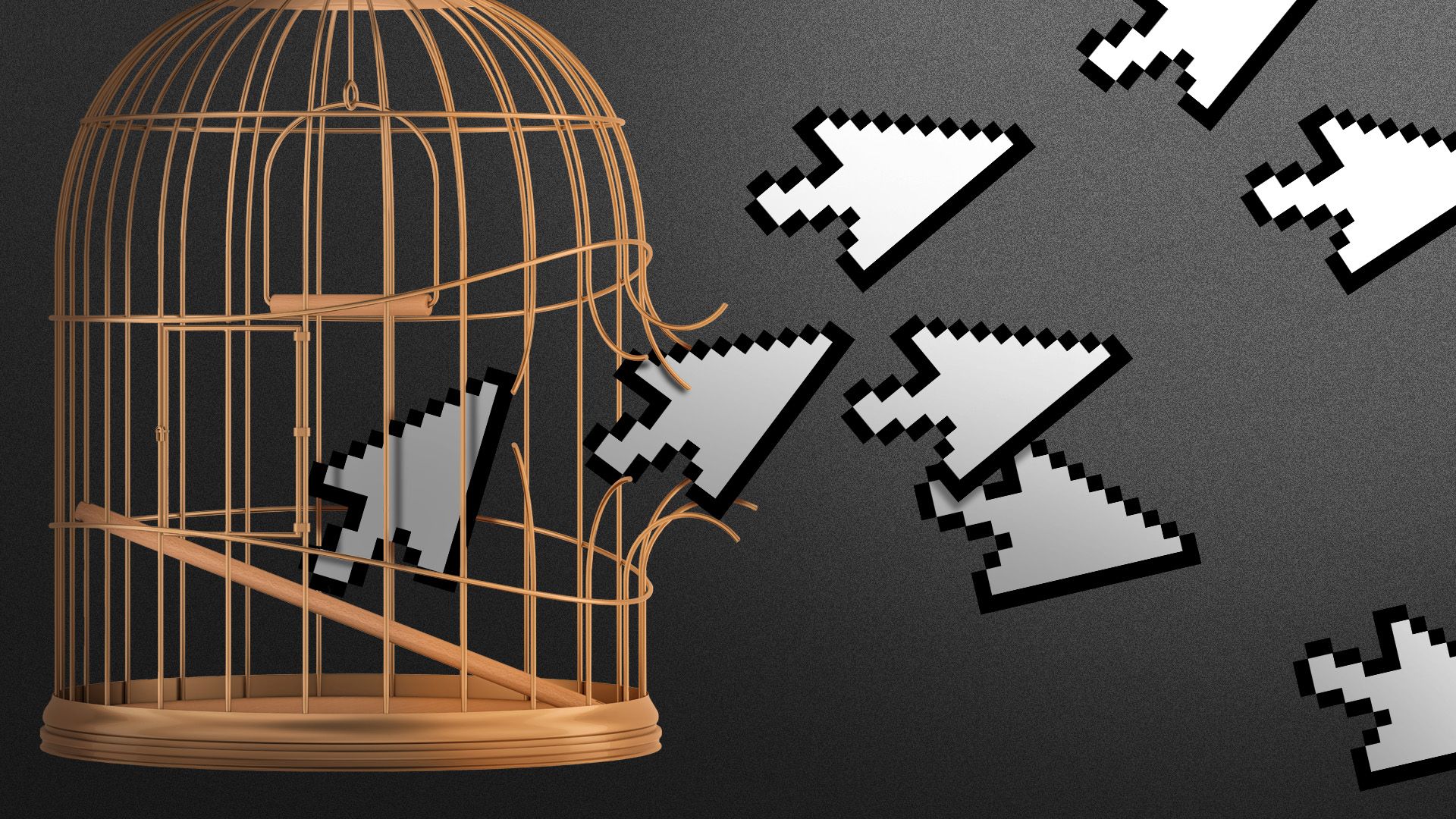 Illustration of cursors breaking out of a birdcage