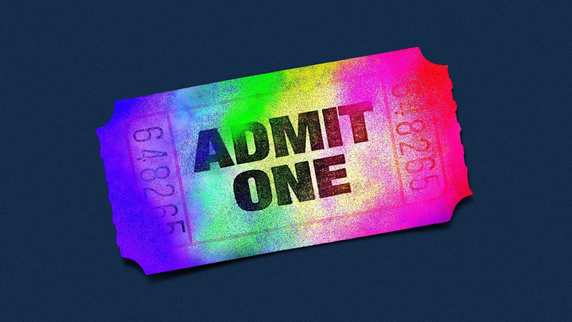 an illustration of a ticket that has been stained with colorful gulal dye 