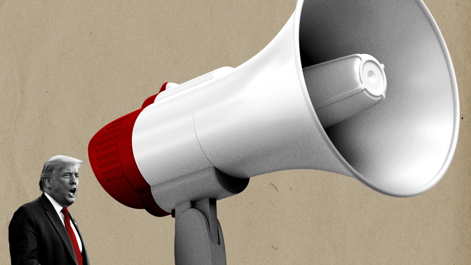 Illustration of Donald Trump yelling into an oversized megaphone.
