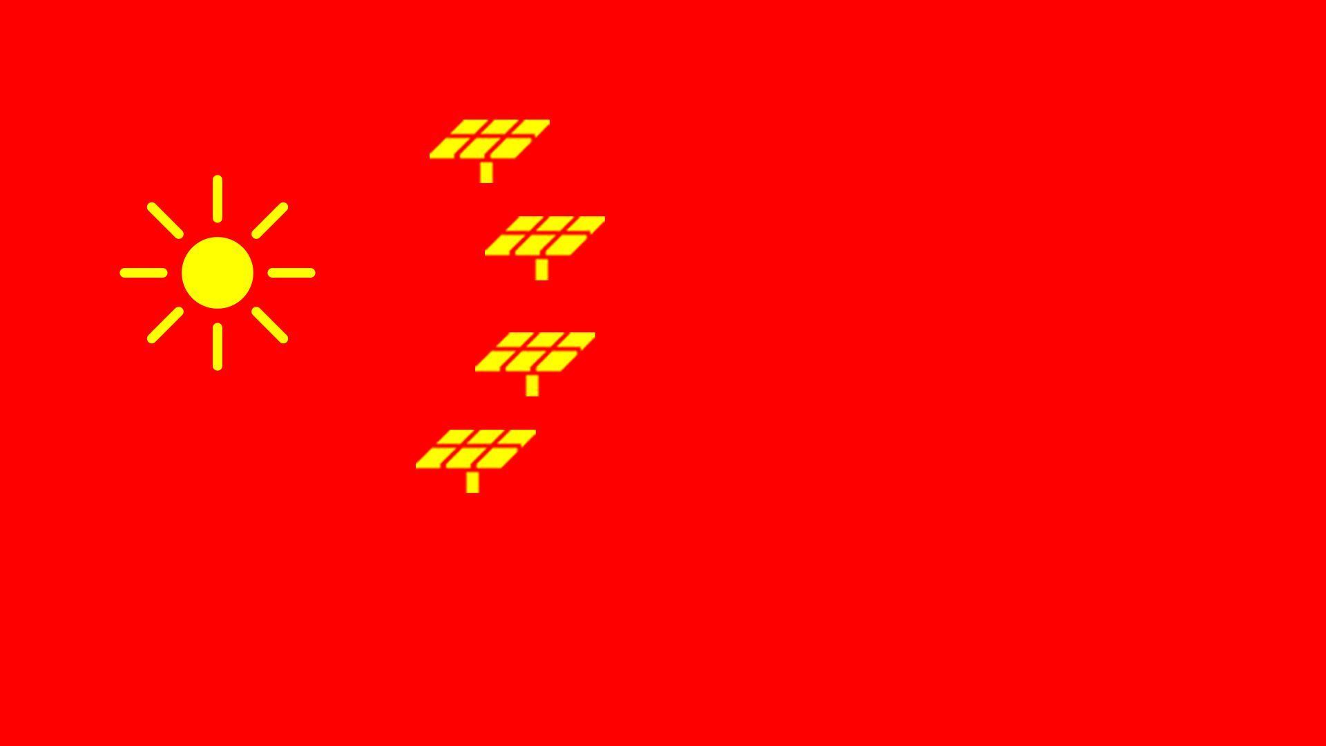 Chinese flag redesigned with the sun and solar panels