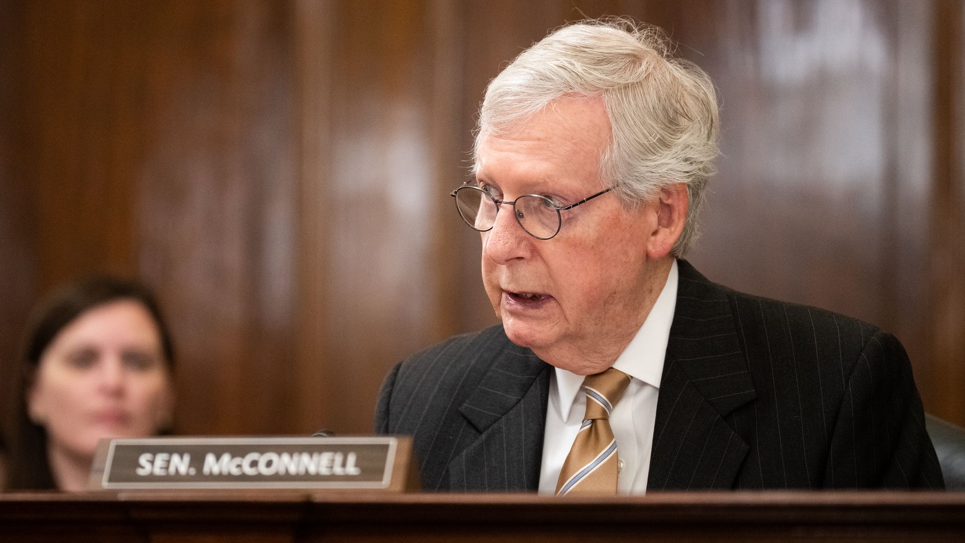 Senate Minority Leader Mitch McConnell (R-Ky.) at a Senate Rules Committee hearing.