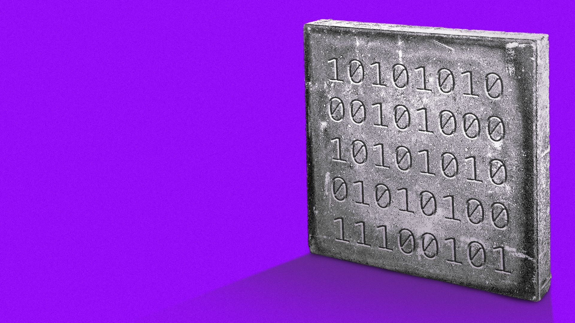 Illustration of binary code carved into a stone tablet.