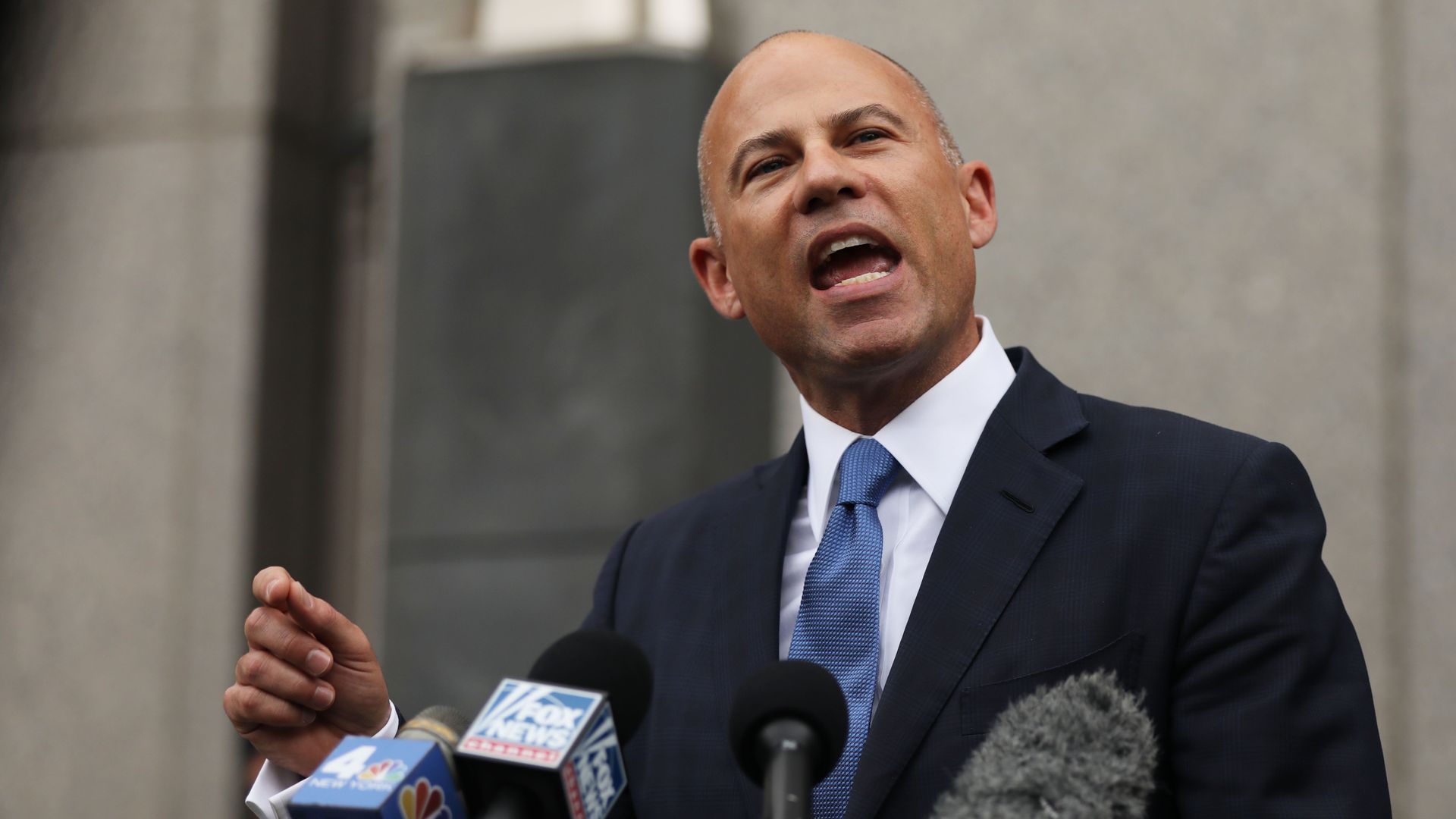 Attorney Michael Avenatti speaks to the media outside of a New York court house after a hearing