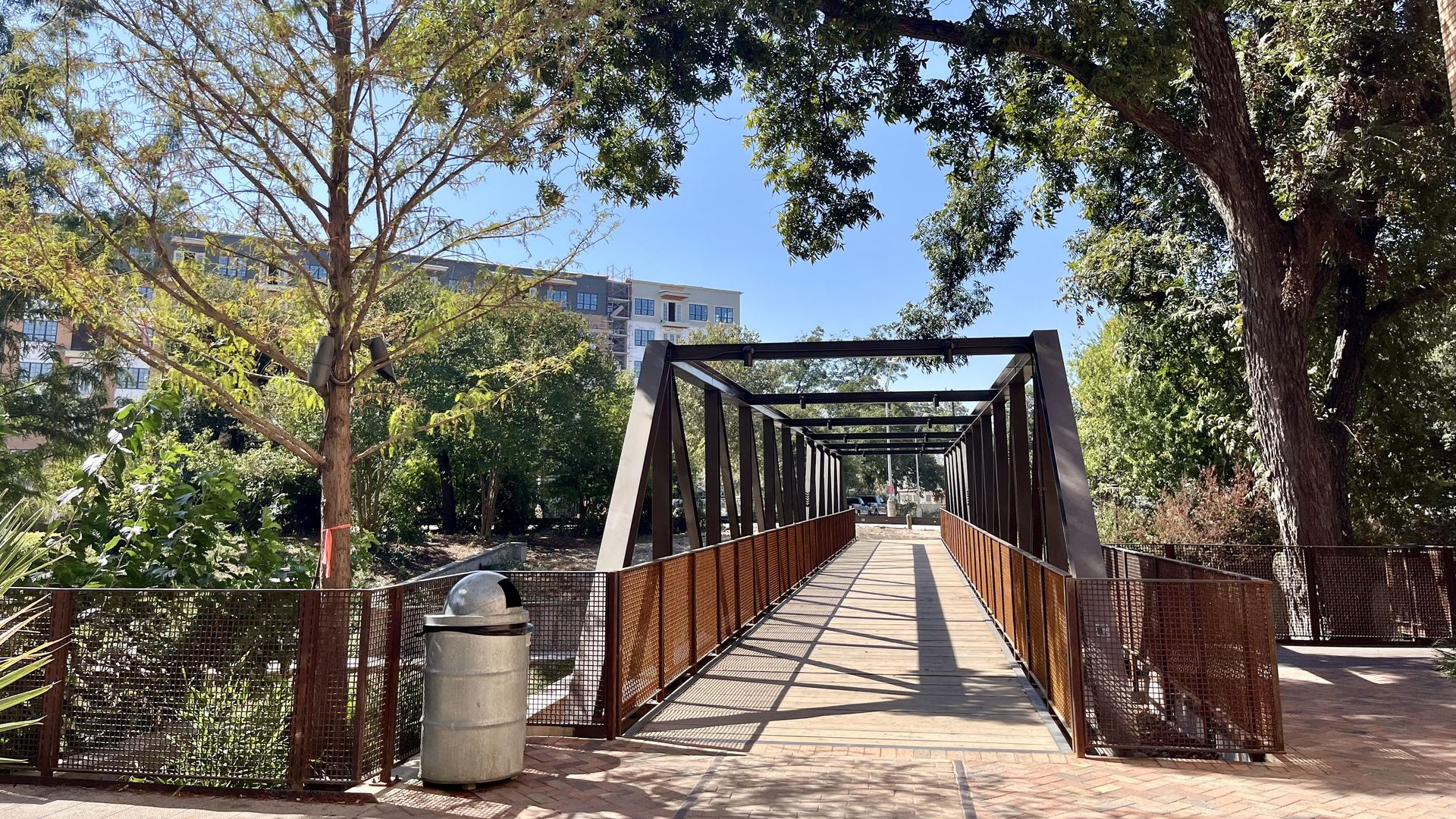 The view of a new pedestrian bridge.