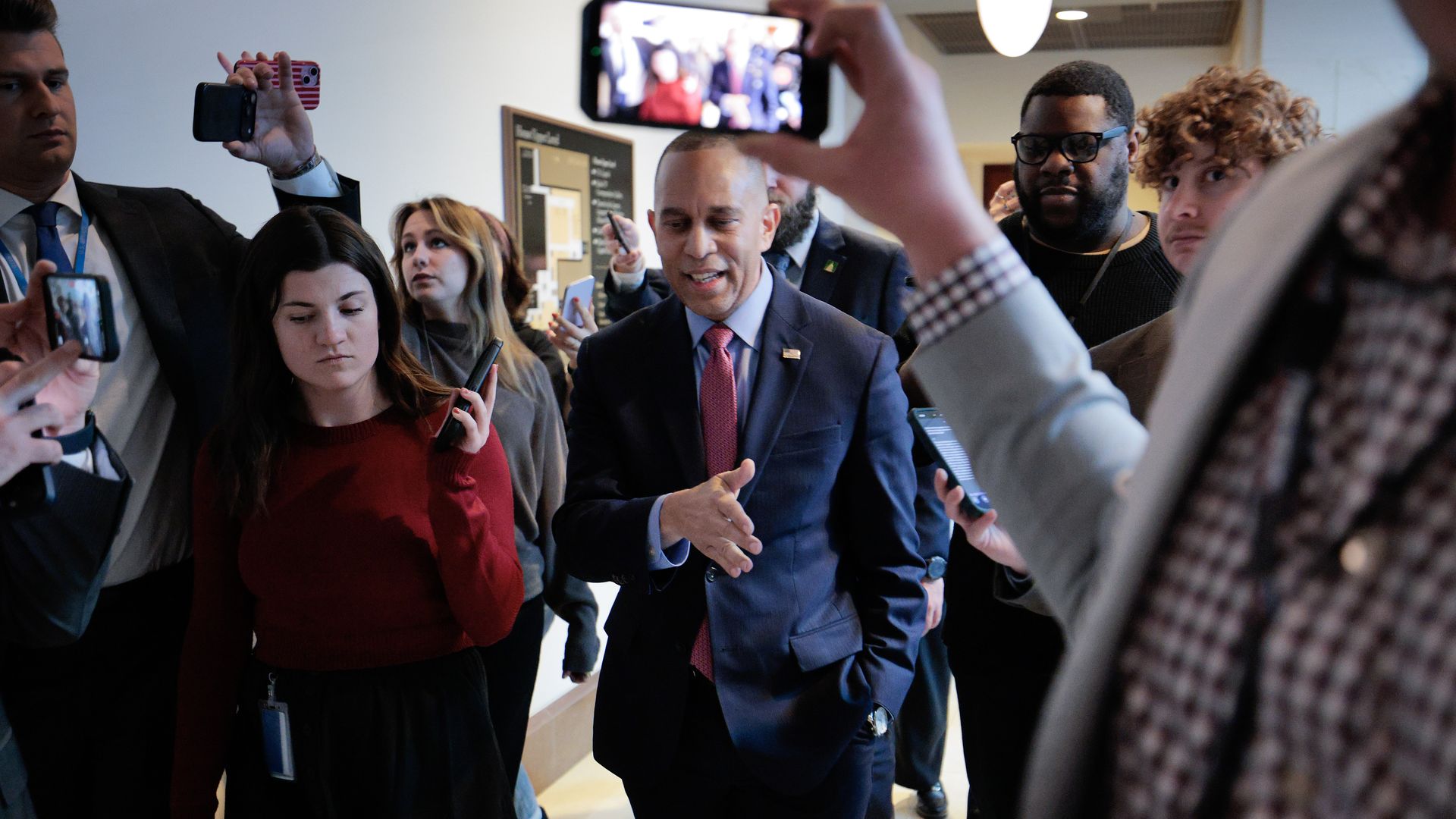 House Minority Leader Hakeem Jeffries speaks to reporters at the U.S. Capitol on Feb. 9. 