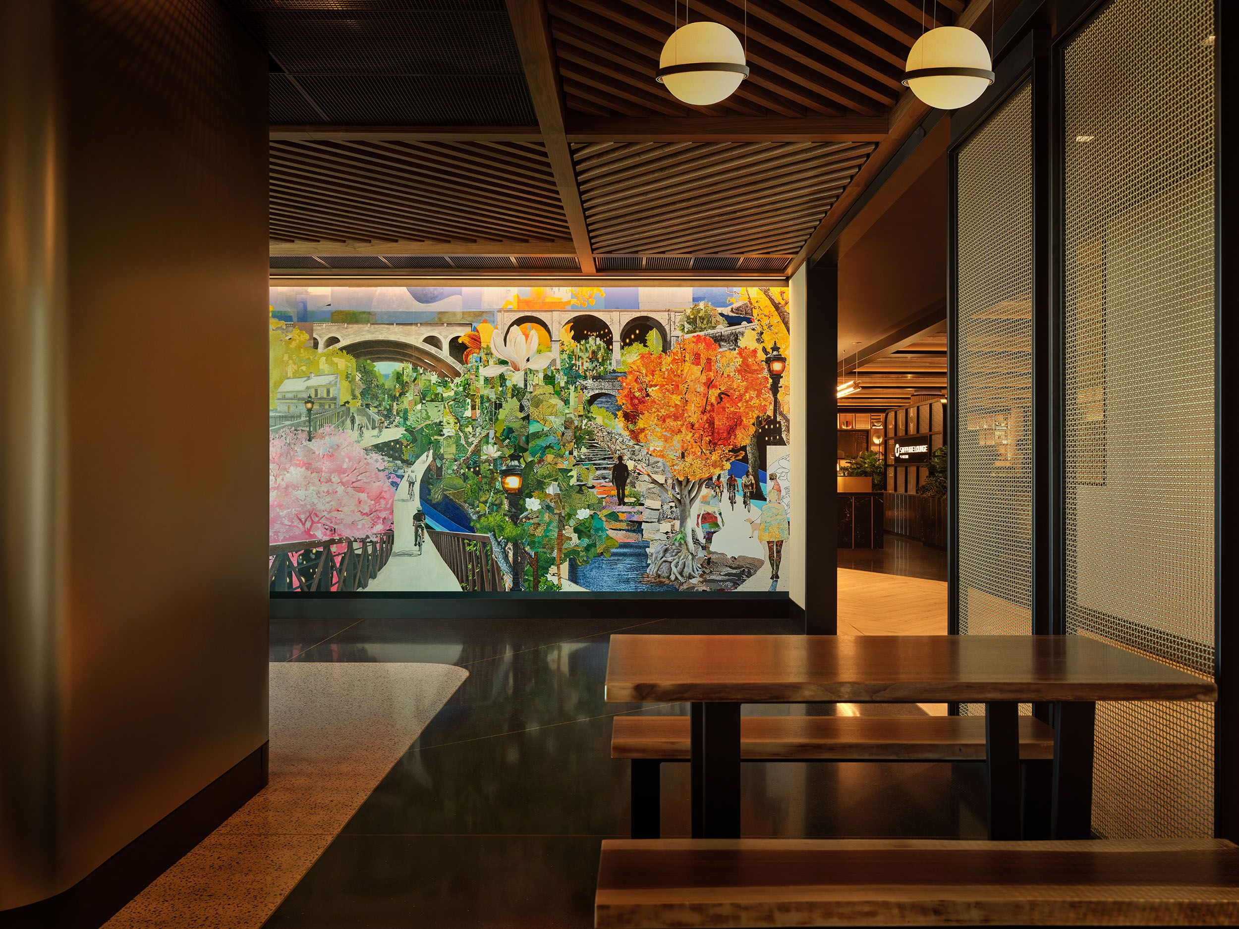 Mural from local artist James Burns at the new Chase Sapphire Lounge in Philadelphia International Airport