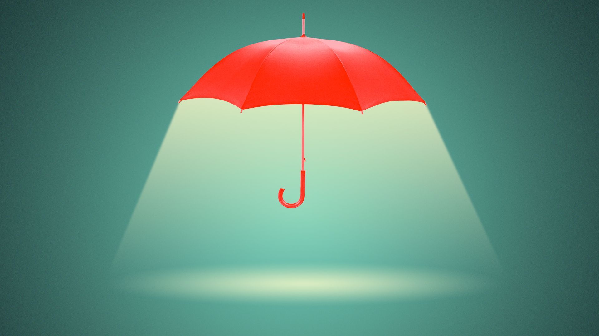 Illustration of an umbrella with light coming from underneath it.