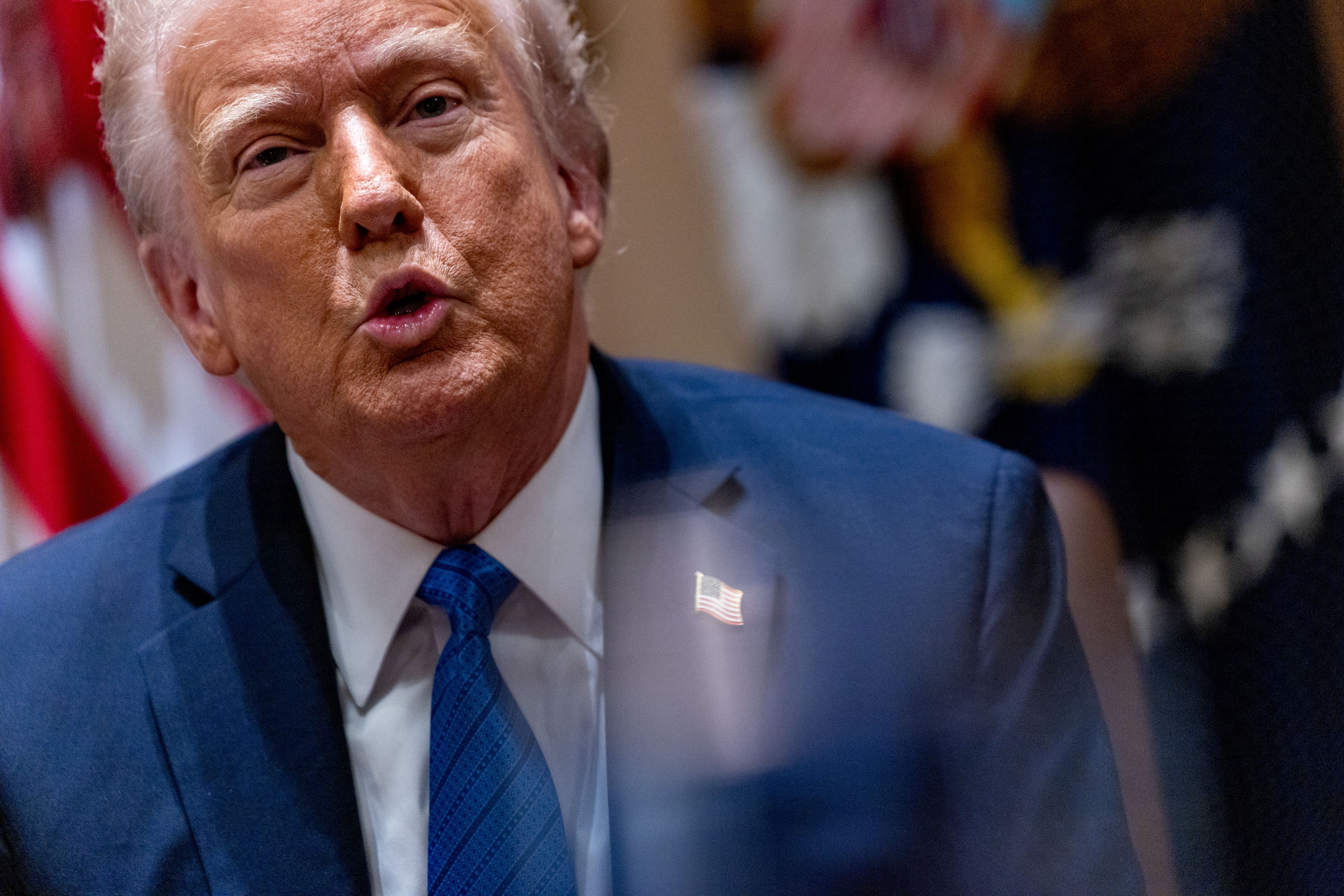 US President Donald Trump speaks during a US ambassadors meeting in the Cabinet Room of the White House in Washington, DC, US, on Tuesday, March 25, 2025. Trump directed the Treasury Department to modernize and centralize its payment system in an effort to root out fraud as money is transferred thro