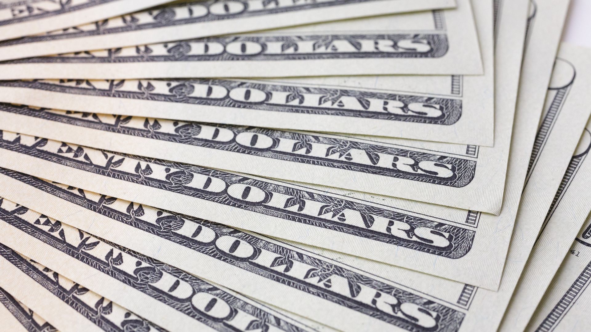 A fan of 20 dollar bills