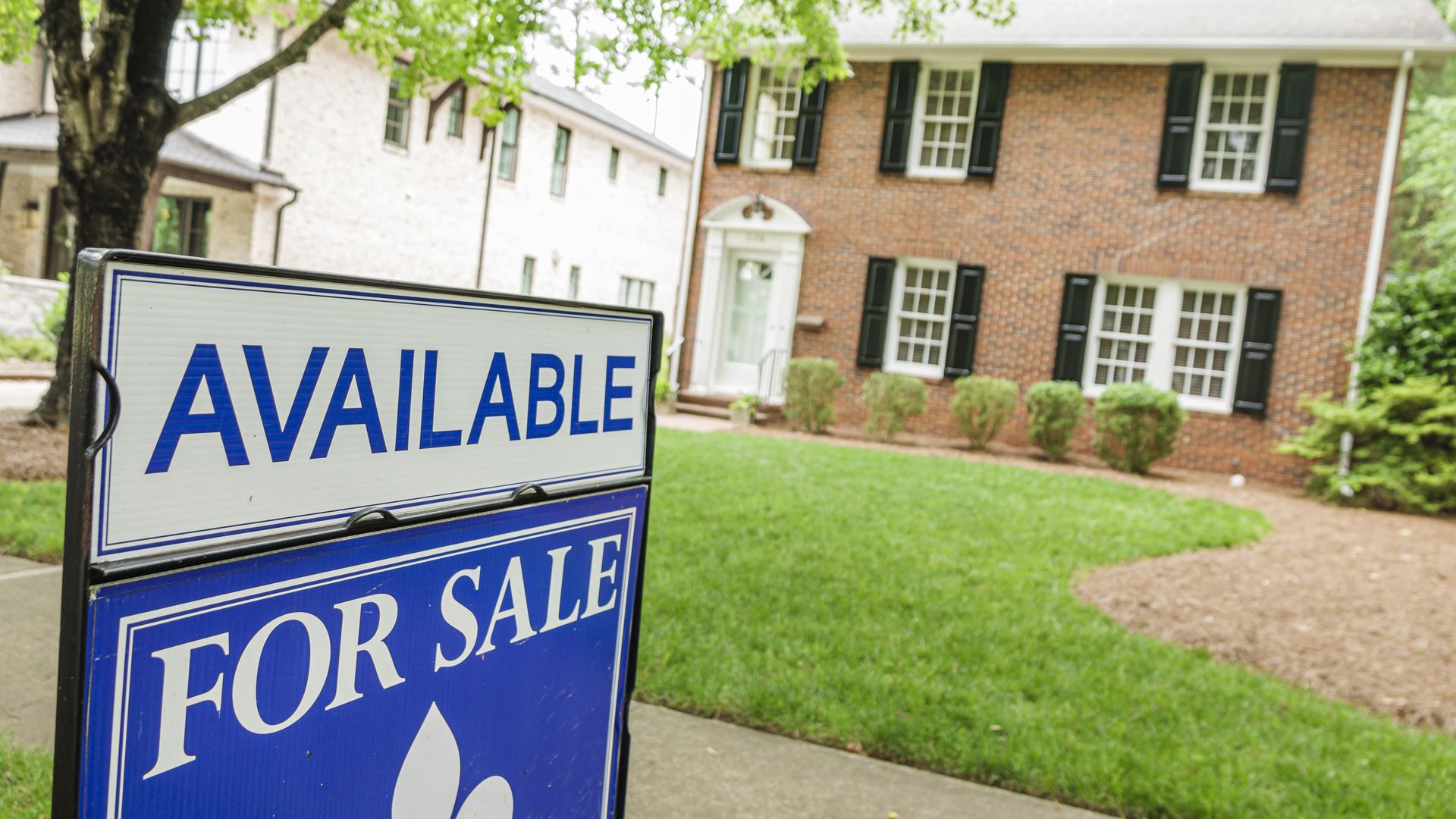 Charlotte, North Carolina, Myers Park, Ridgewood Avenue, large brick mansion with Available For Sale sign. (Photo by: Jeffrey Greenberg/Universal Images Group via Getty Images)