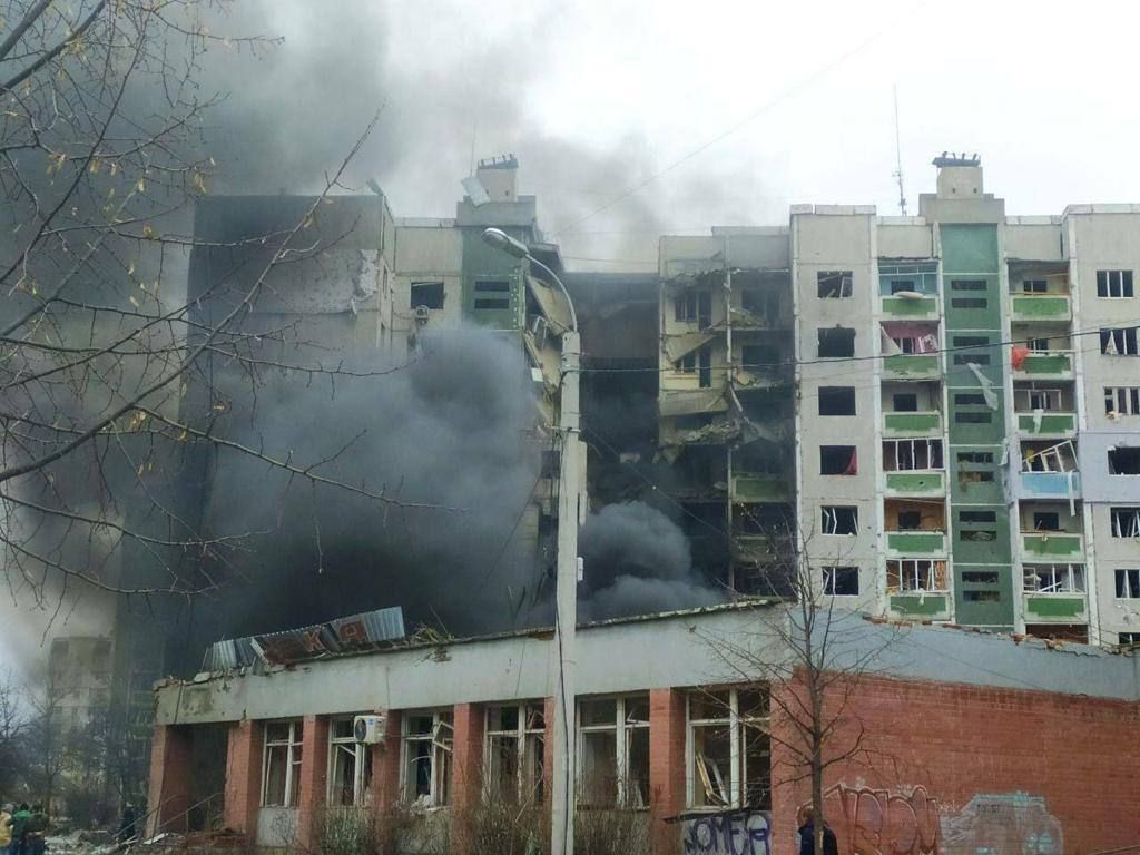 Smoke rising from an apartment building in Chernihiv, Ukraine, on March 3.