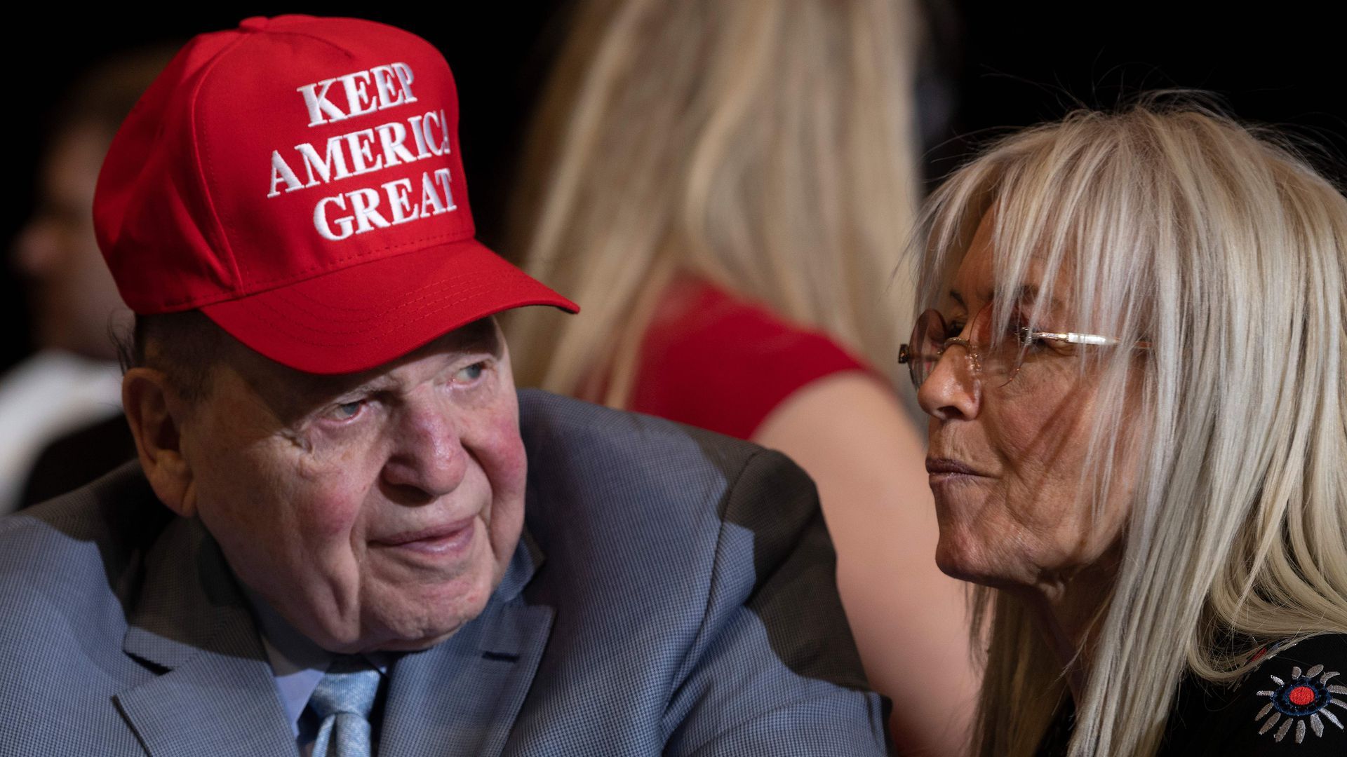 Sheldon Adelson and his wife Sandra at a Trump rally in February