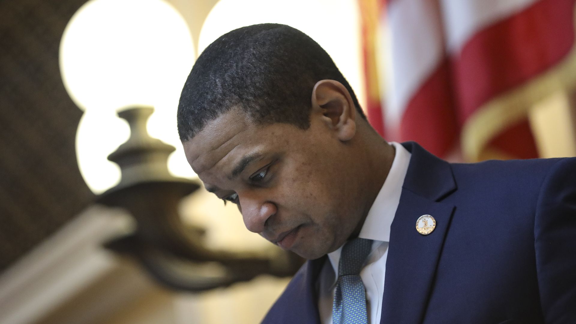 Justin Fairfax looks down.
